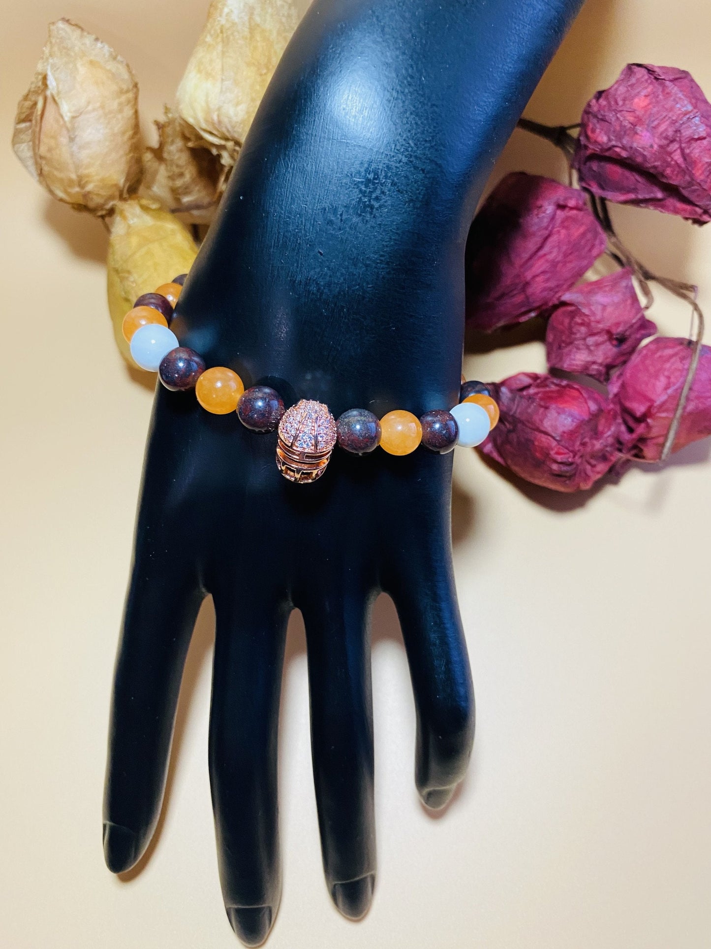 Cleveland Browns Bracelet: Gemstone Beads & Football Helmet Charm