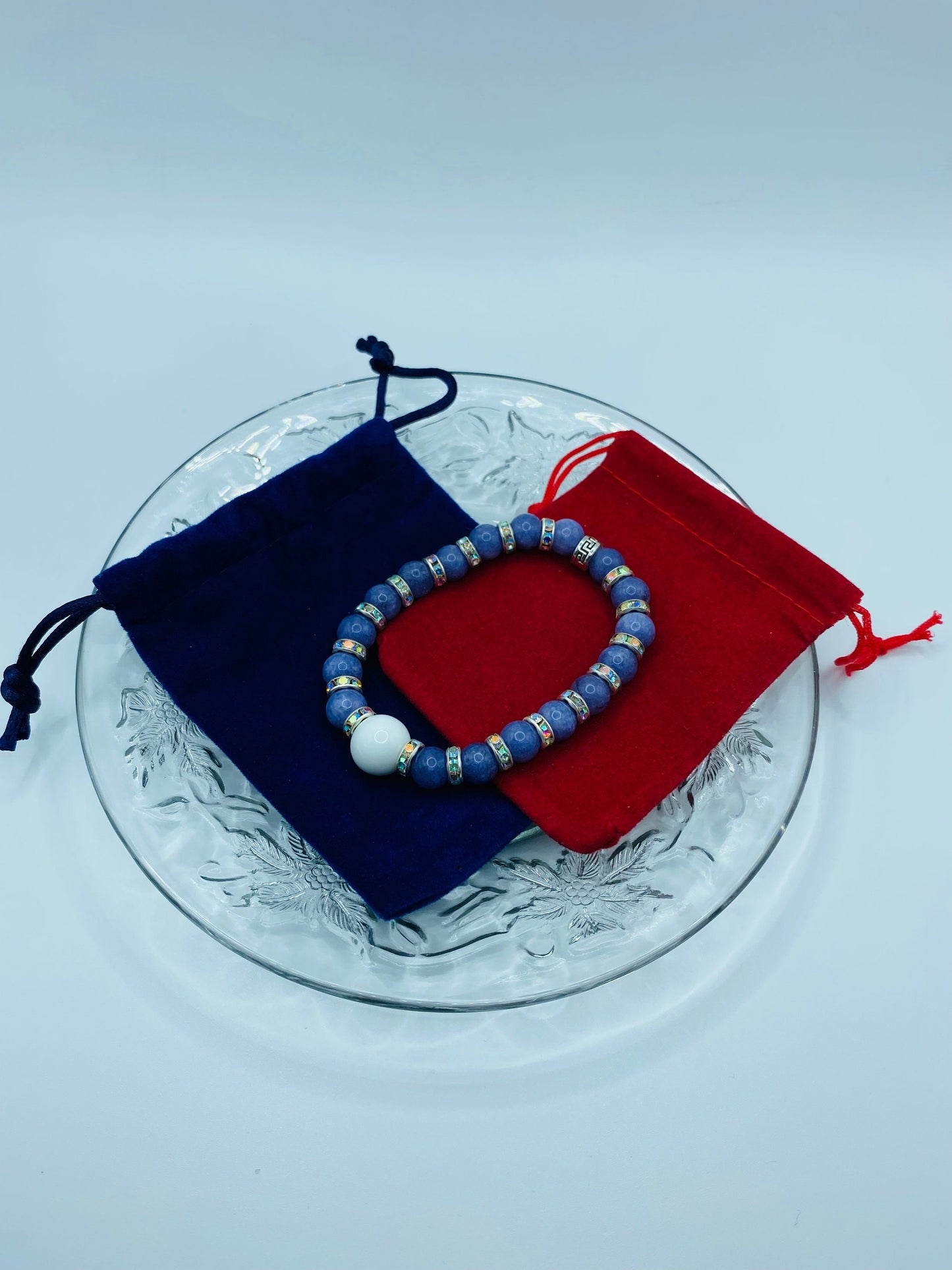 Lavender Jade Bracelet: Porcelain Bead, Rhinestone Rondelles, Handmade