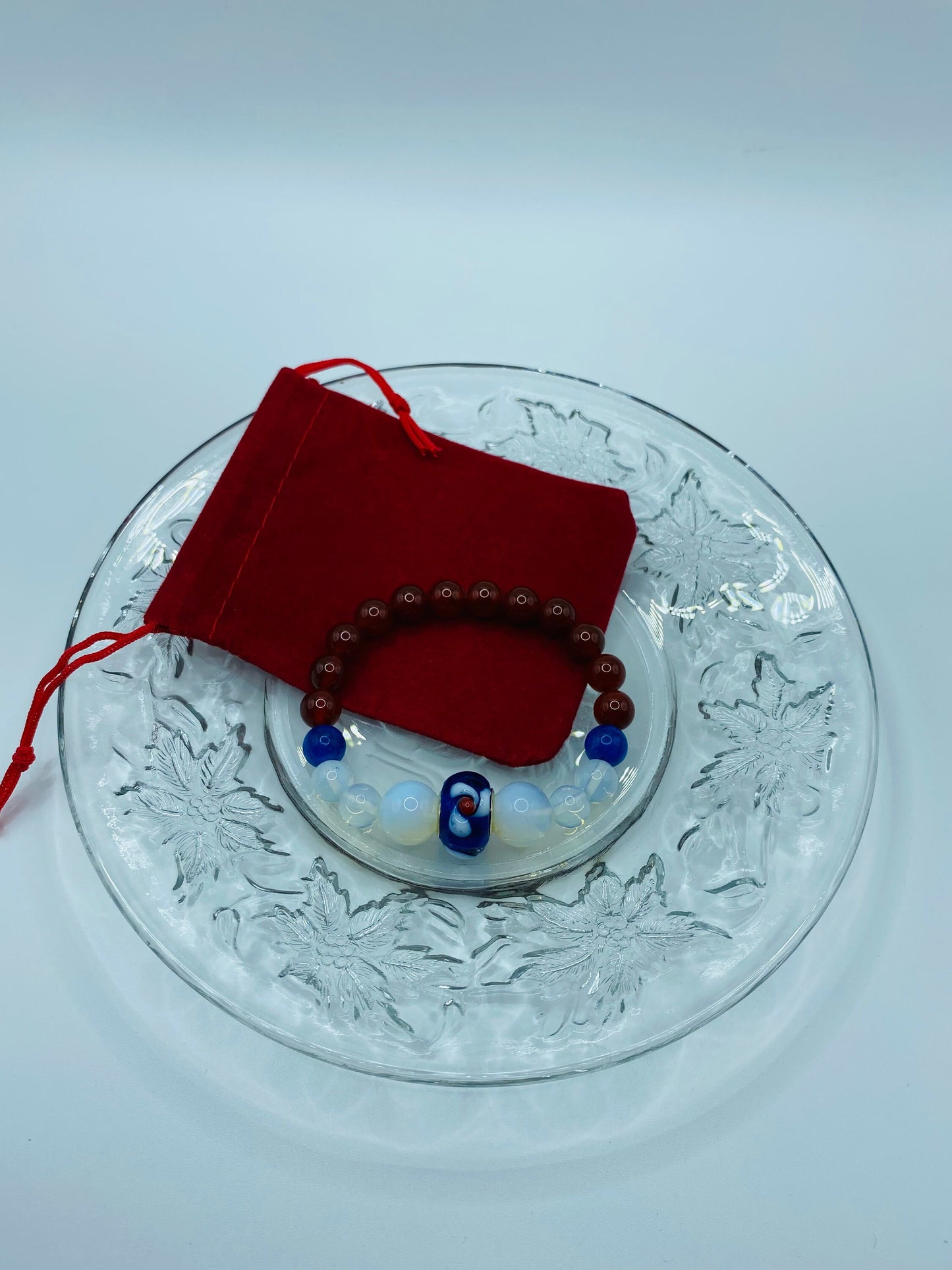 Opal Bracelet: Chalcedony, Carnelian & Murano Glass Bead Jewelry