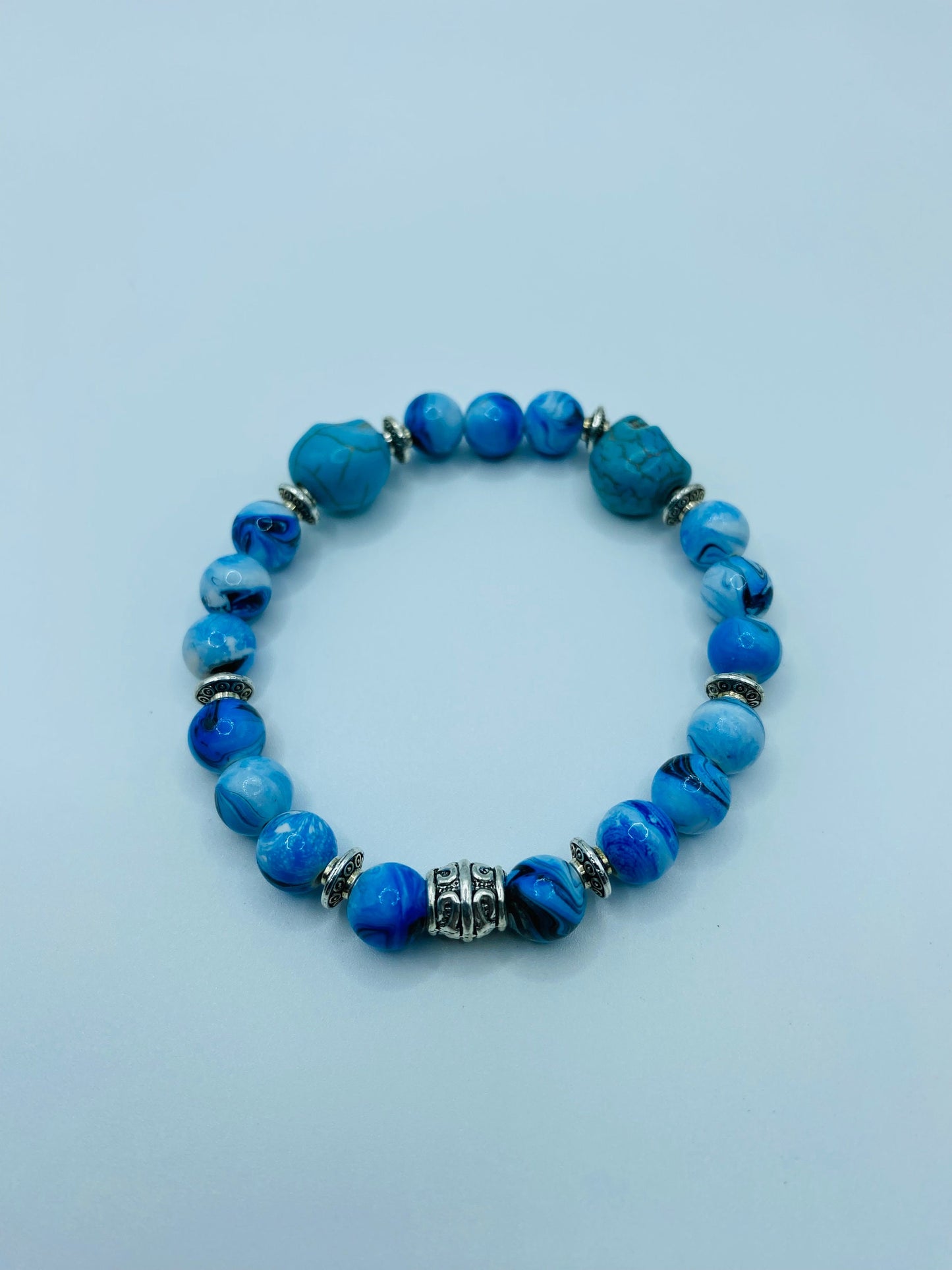 Dia de Los Muertos Bracelet: Turquoise Skull Beads, Halloween Jewelry