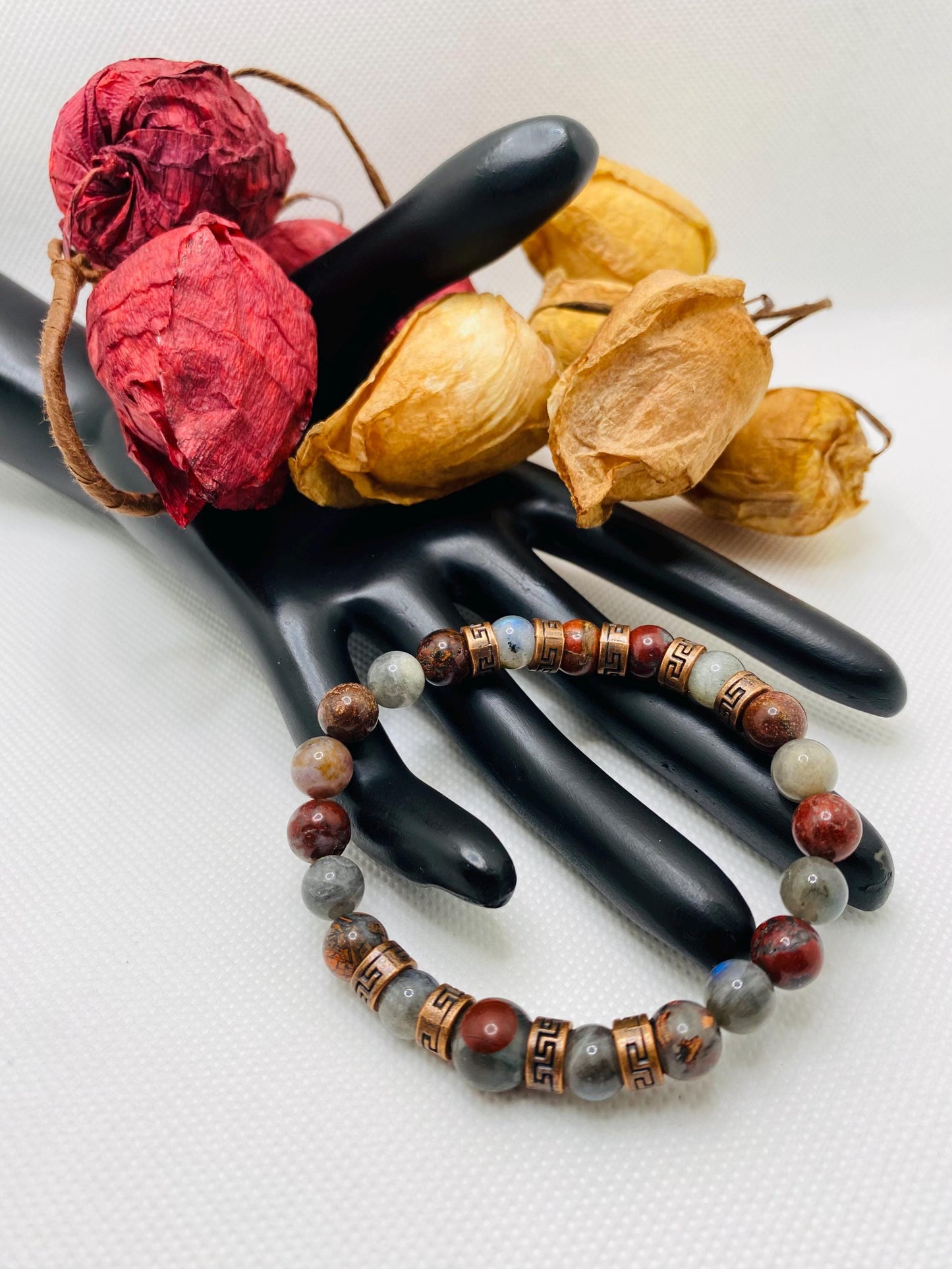 Mens Bracelets with Natural Labradorite Gemstone Beads - Tibetan Jewelry for Women