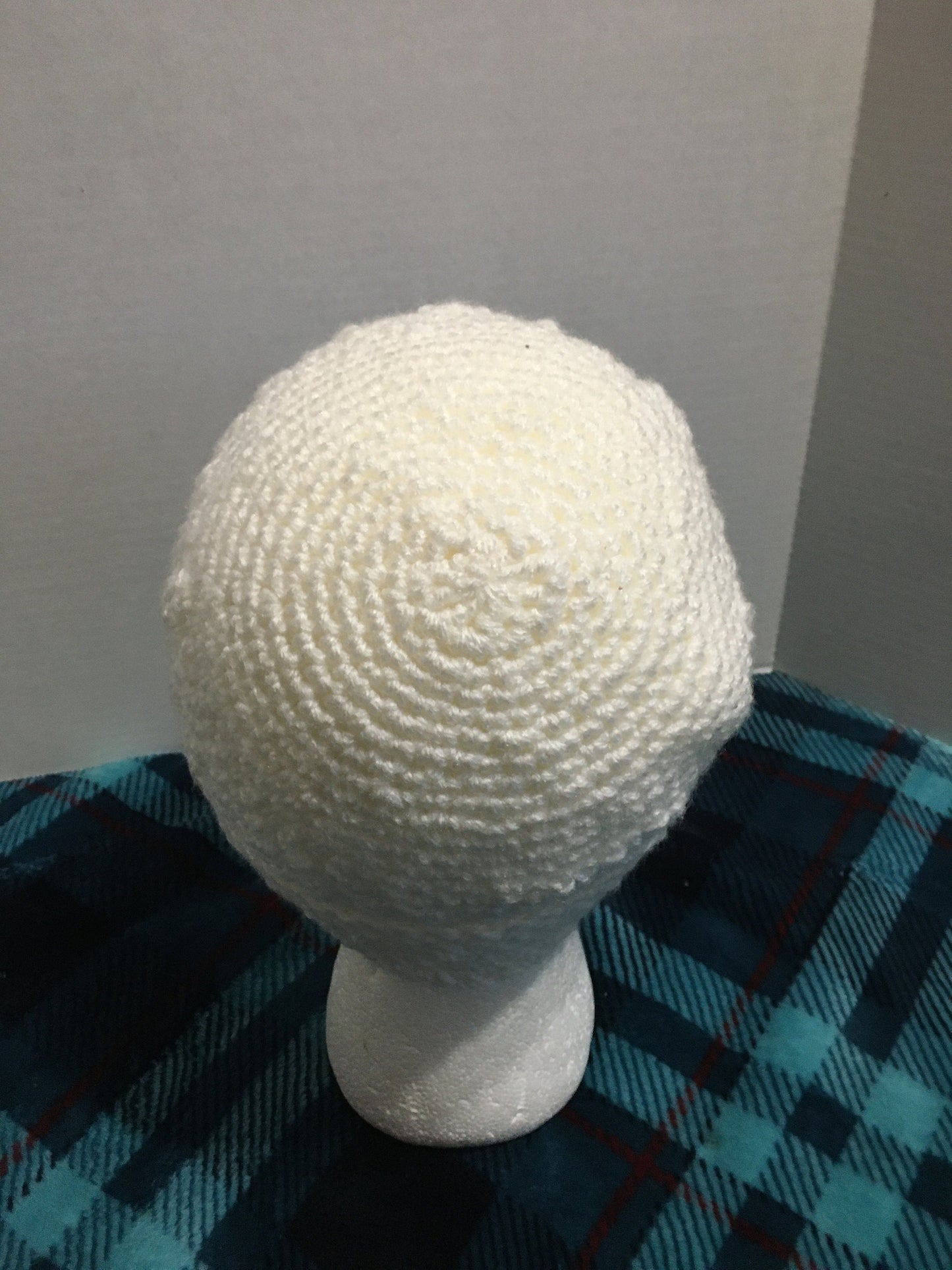 Handmade Crochet Slouchy Beanie: White Acrylic Hat with Flower
