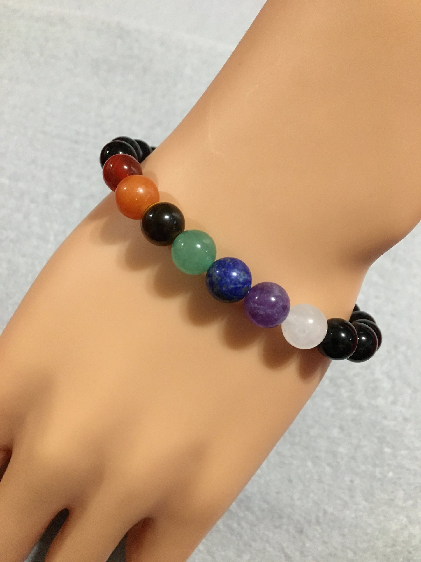 Chakra Stone Bracelet: Black Onyx Beads with Rhinestone Owl Charm