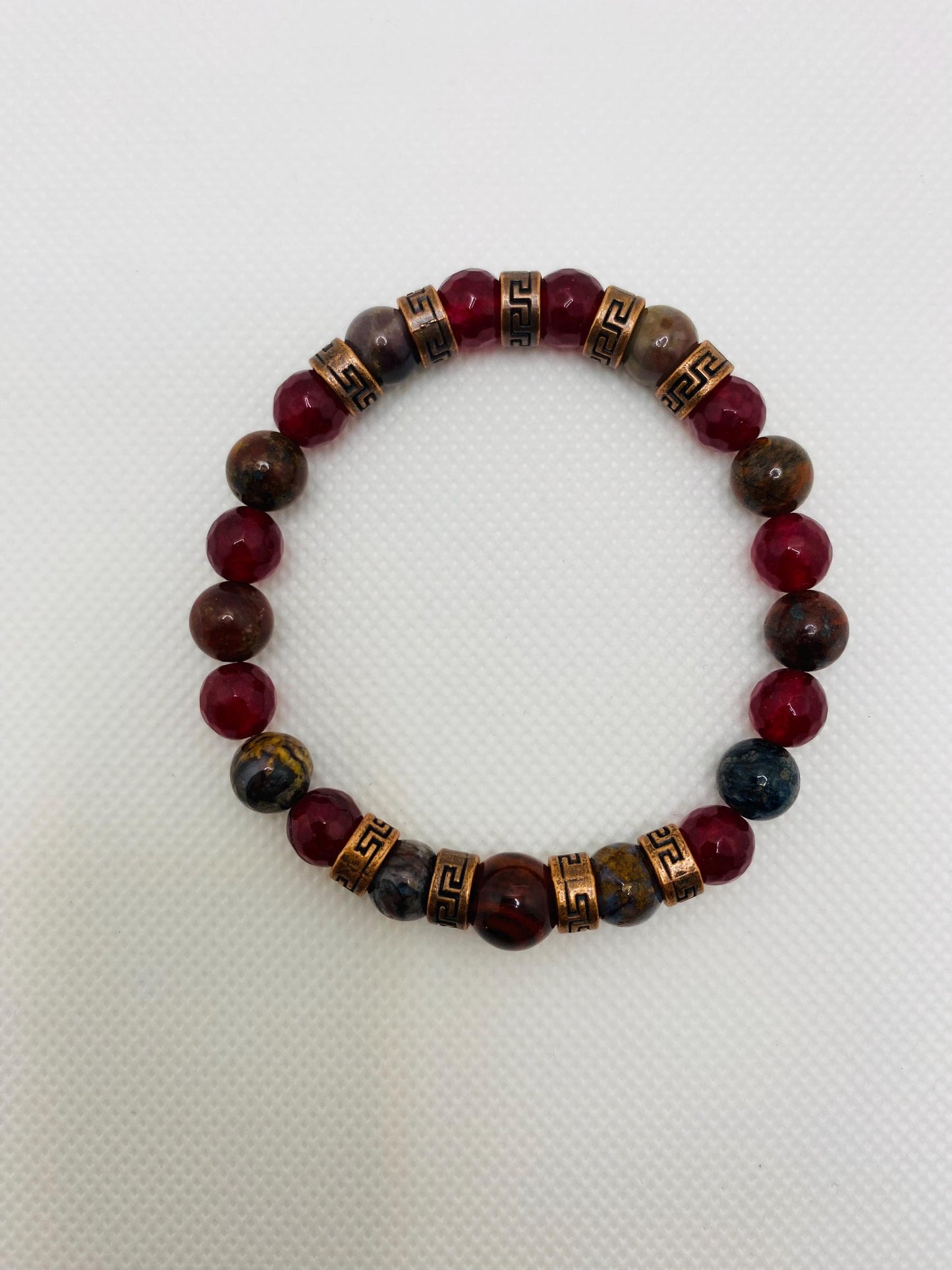 Carnelian Bracelet: Natural Pietersite, Agate, and Tibetan Spacers
