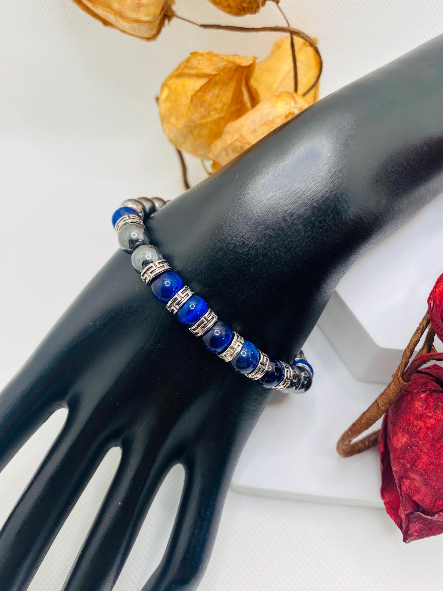 Tigers Eye & Hematite Bracelet: Tibetan Gemstone Jewelry