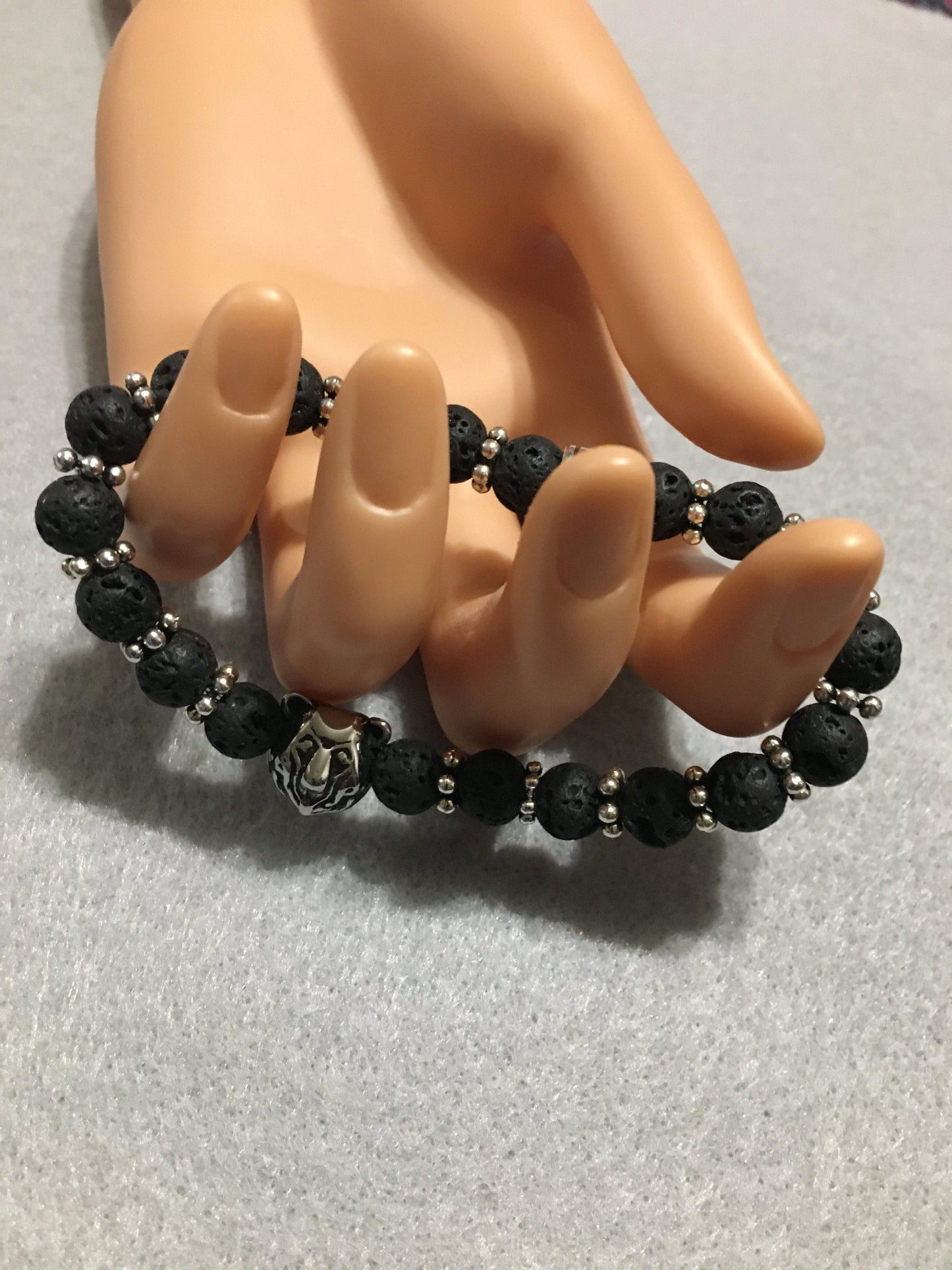 Chicago Bears Lava Rock Bracelet: Stainless Steel Bear Charm