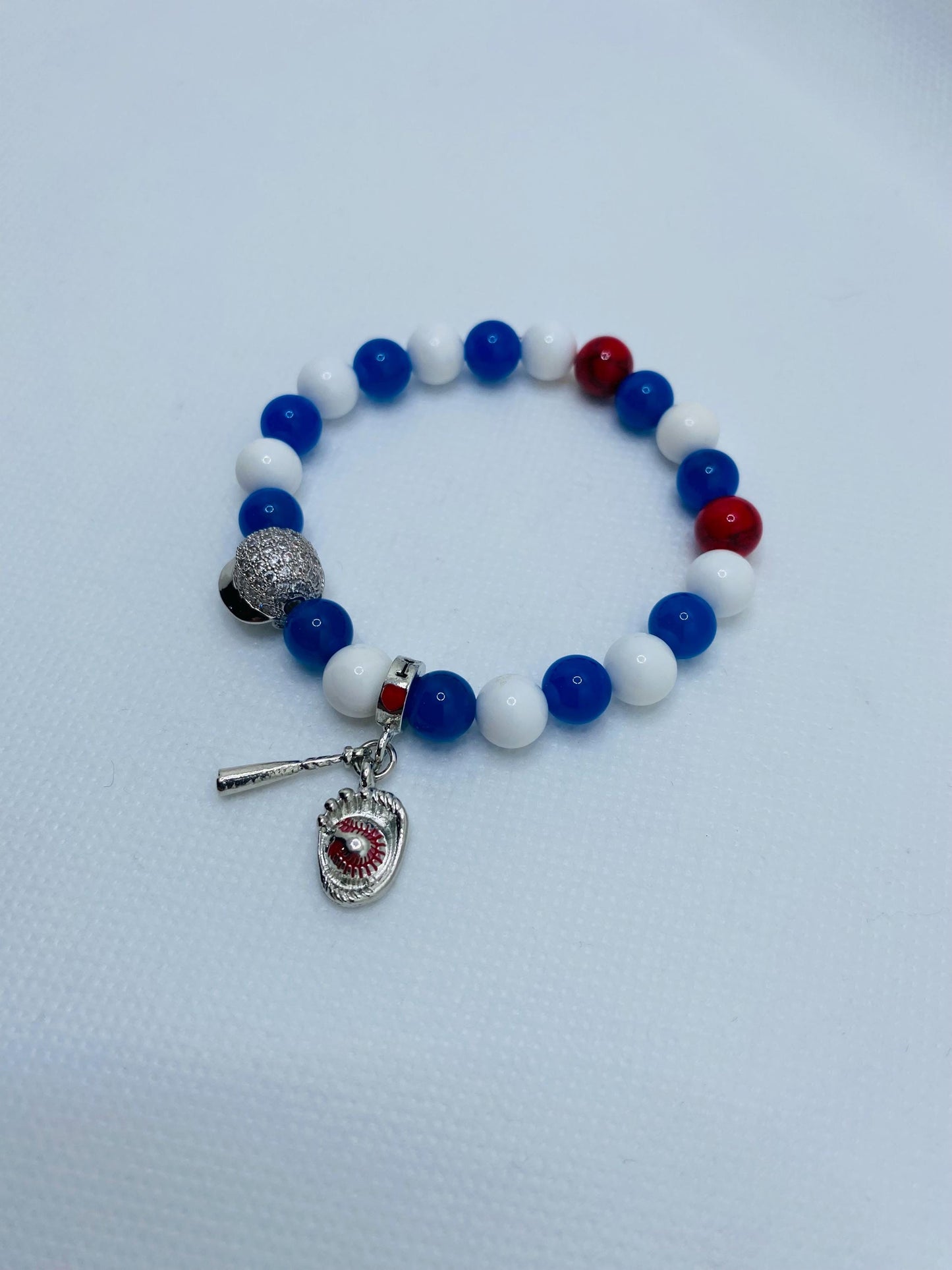 Los Angeles Dodgers Bracelet: Gemstone Beads & Baseball Charms