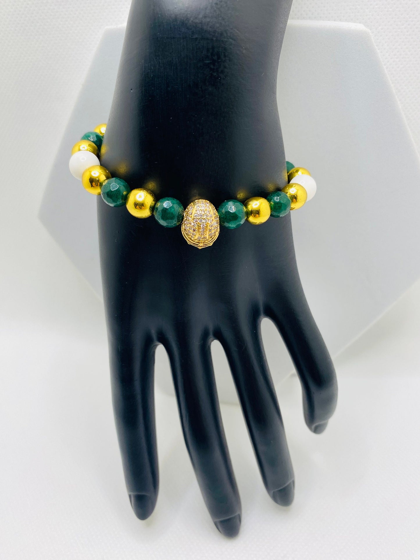 Green Bay Packers Bracelet: Jade, Hematite & Football Helmet