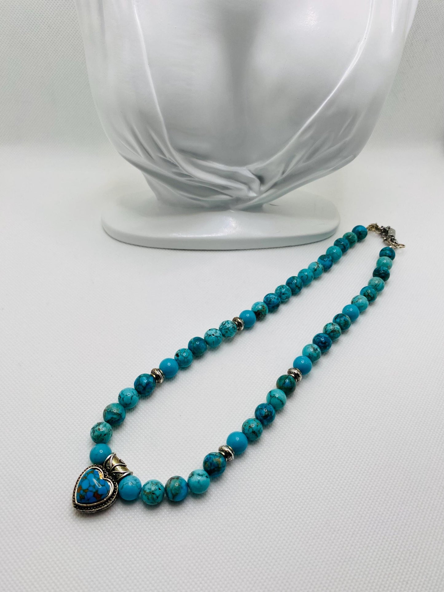 Handmade Turquoise Heart Necklace: Boho Gemstone Jewelry