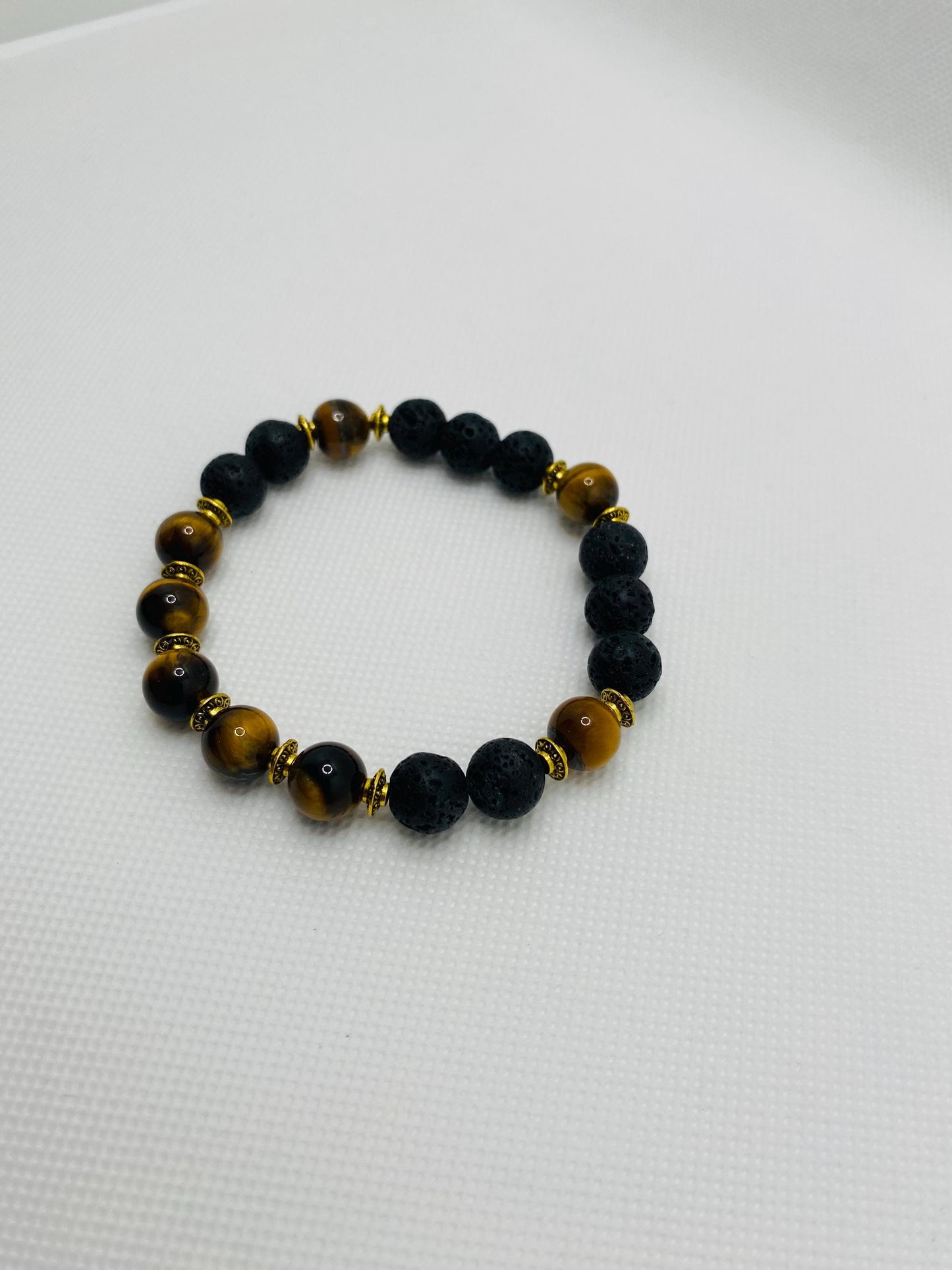 Mens Lava Rock & Tigers Eye Bracelet: Tibetan Gemstone Jewelry
