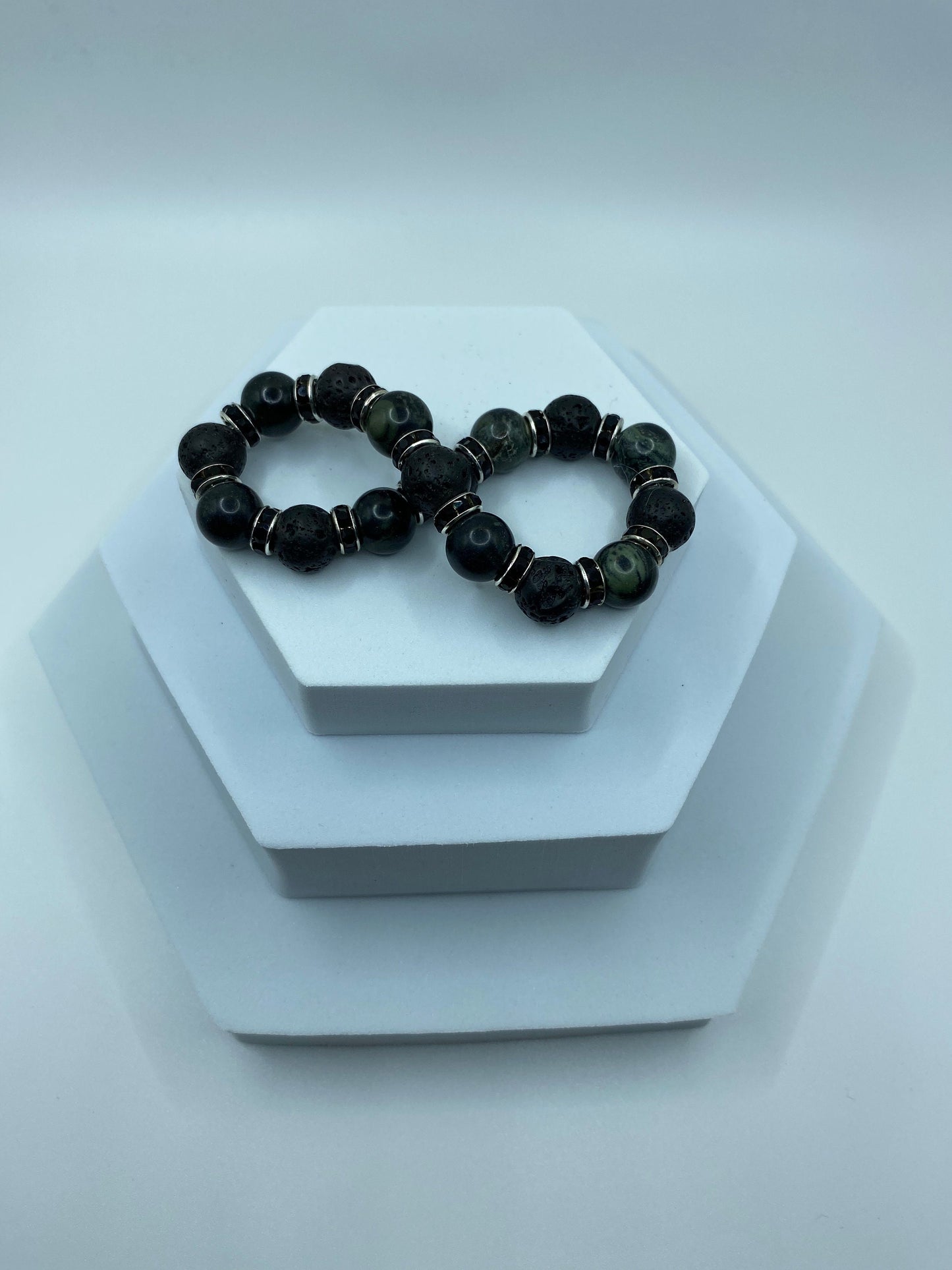 Lava Rock & Labradorite Bracelet with Rhinestone Accents