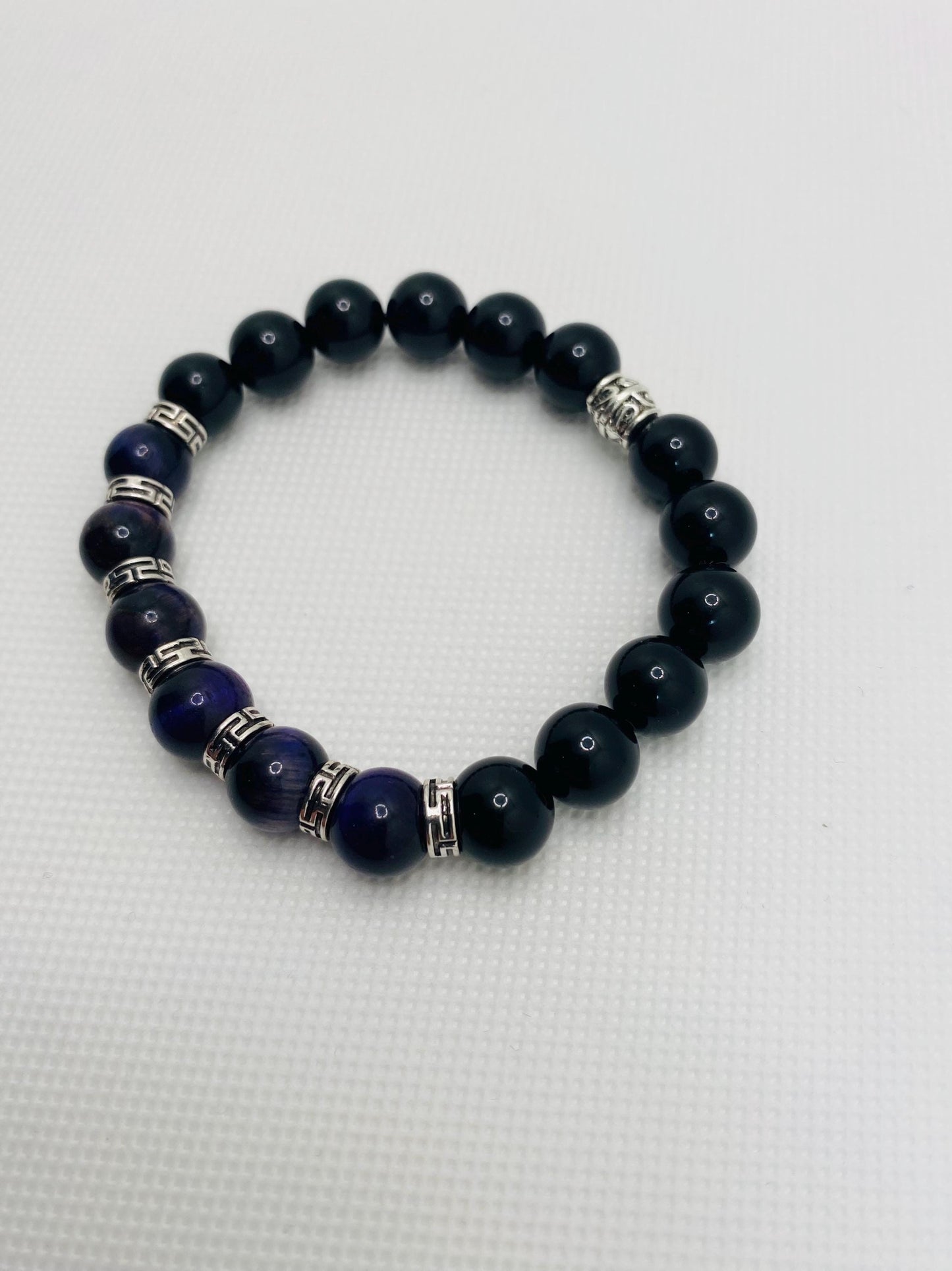 Tigers Eye & Black Onyx Bracelet: Tibetan Gemstone Jewelry