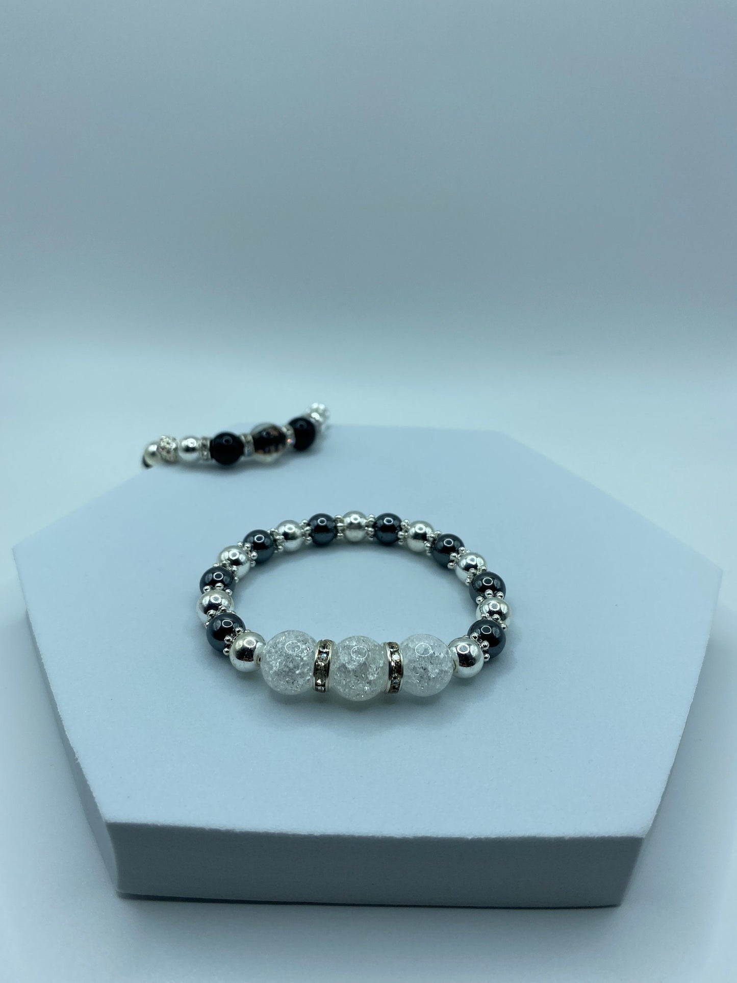 Quartz Crystal Bracelet with Silver & Black Hematite Gemstone Beads - Bracelets for women - Mens Bracelet