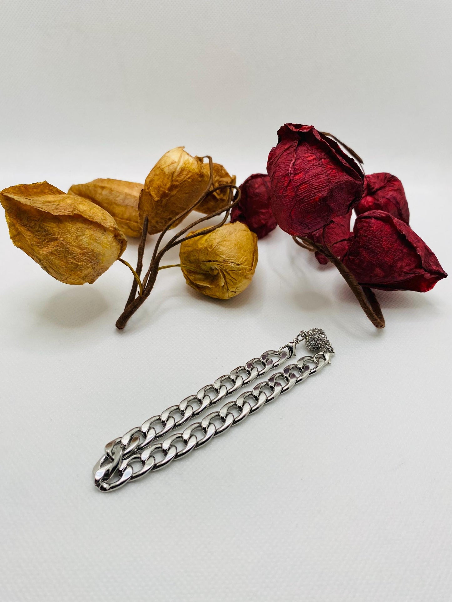 Silver Stainless Steel Cuban Link Bracelet: Unisex Magnetic Clasp