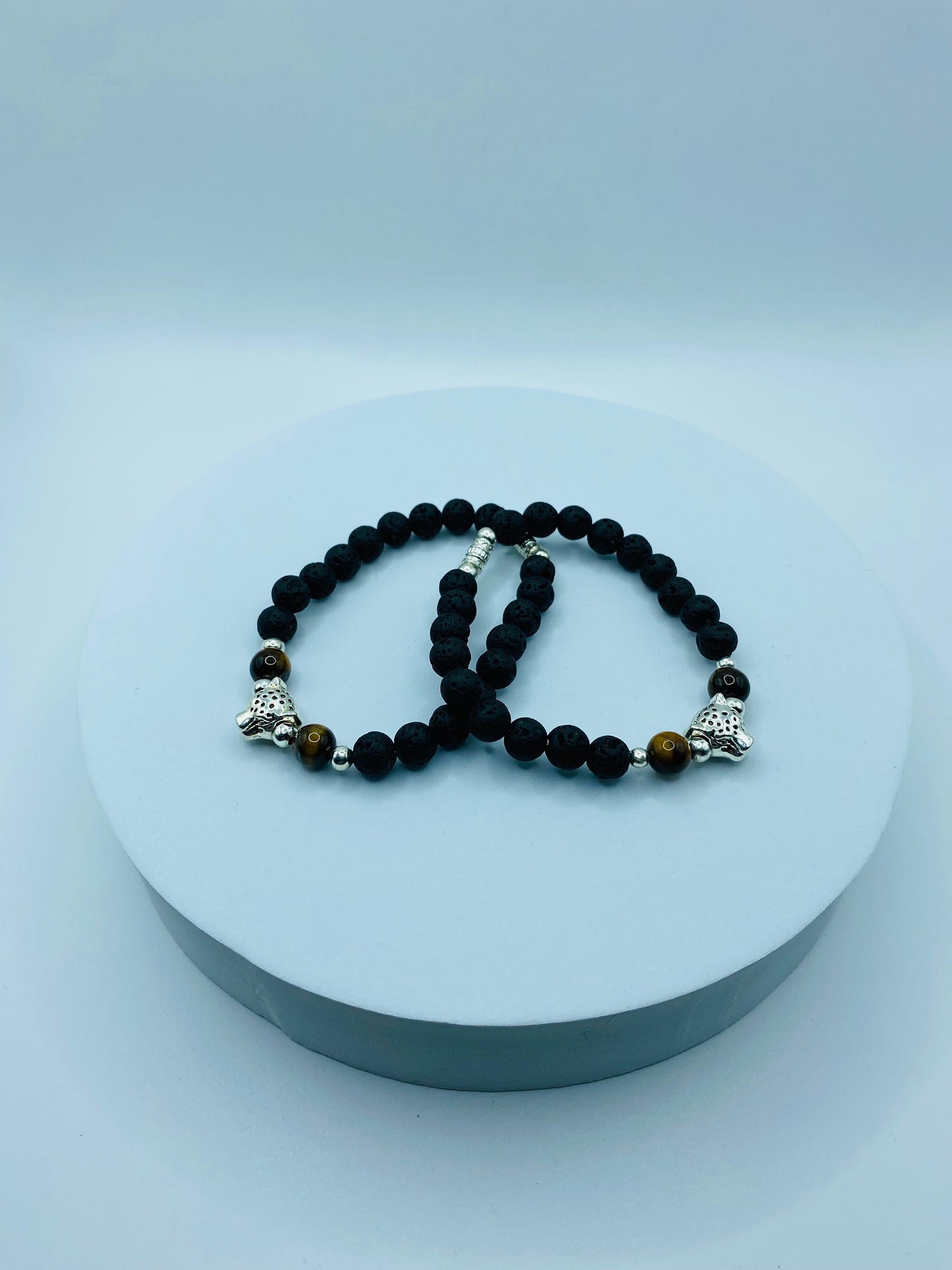 Leopard Charm Bracelet: Lava Rock & Tiger's Eye Gemstone Beads