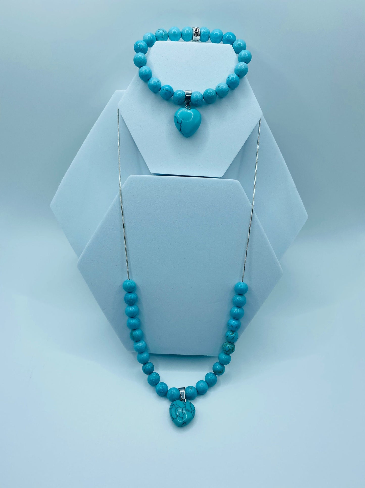 Turquoise Necklace & Bracelet Handmade Jewelry Set with Pendant Heart - Womens Necklace - Gifts for Her