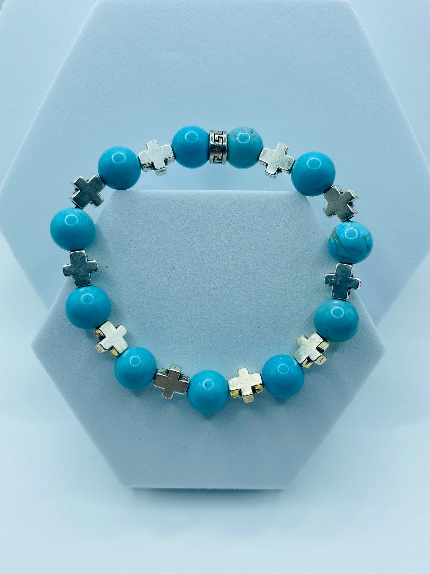 Turquoise Cross Bracelet: Religious Silver Charm Jewelry