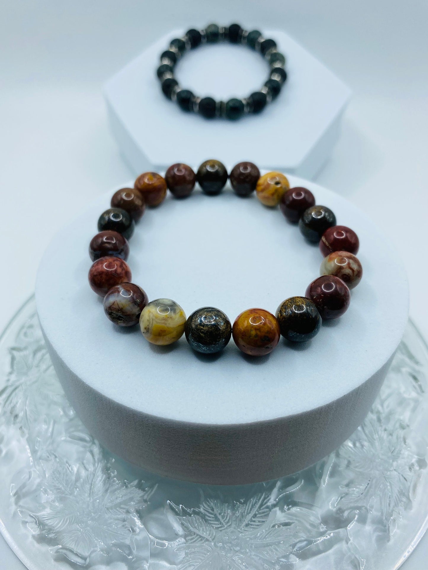 Handmade Red Jasper Stone Bracelet: Bronzite & Agate Gemstone Beads