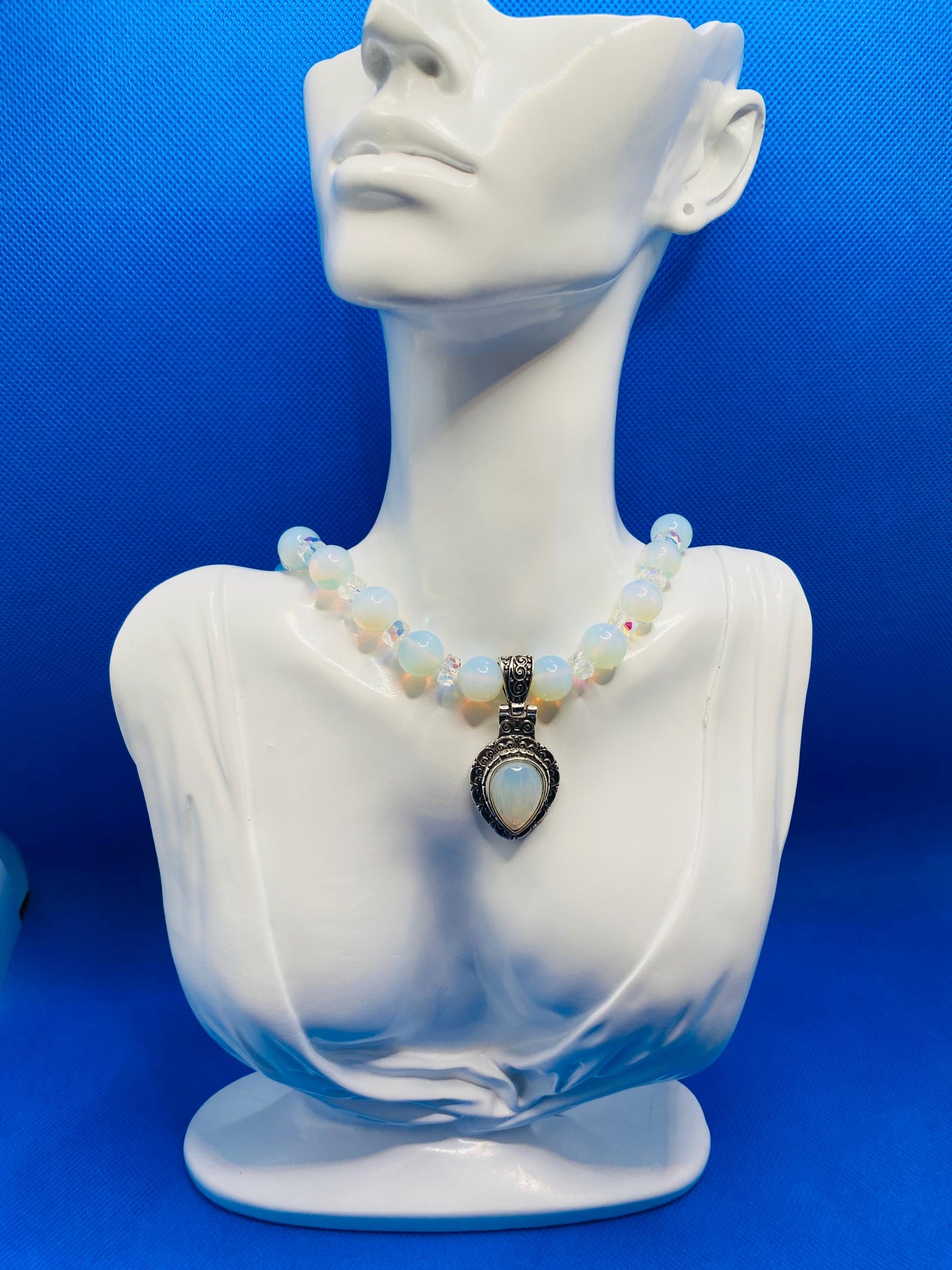 Handmade Opal Heart Necklace: Boho Crystal Jewelry with Moonstone Pendant