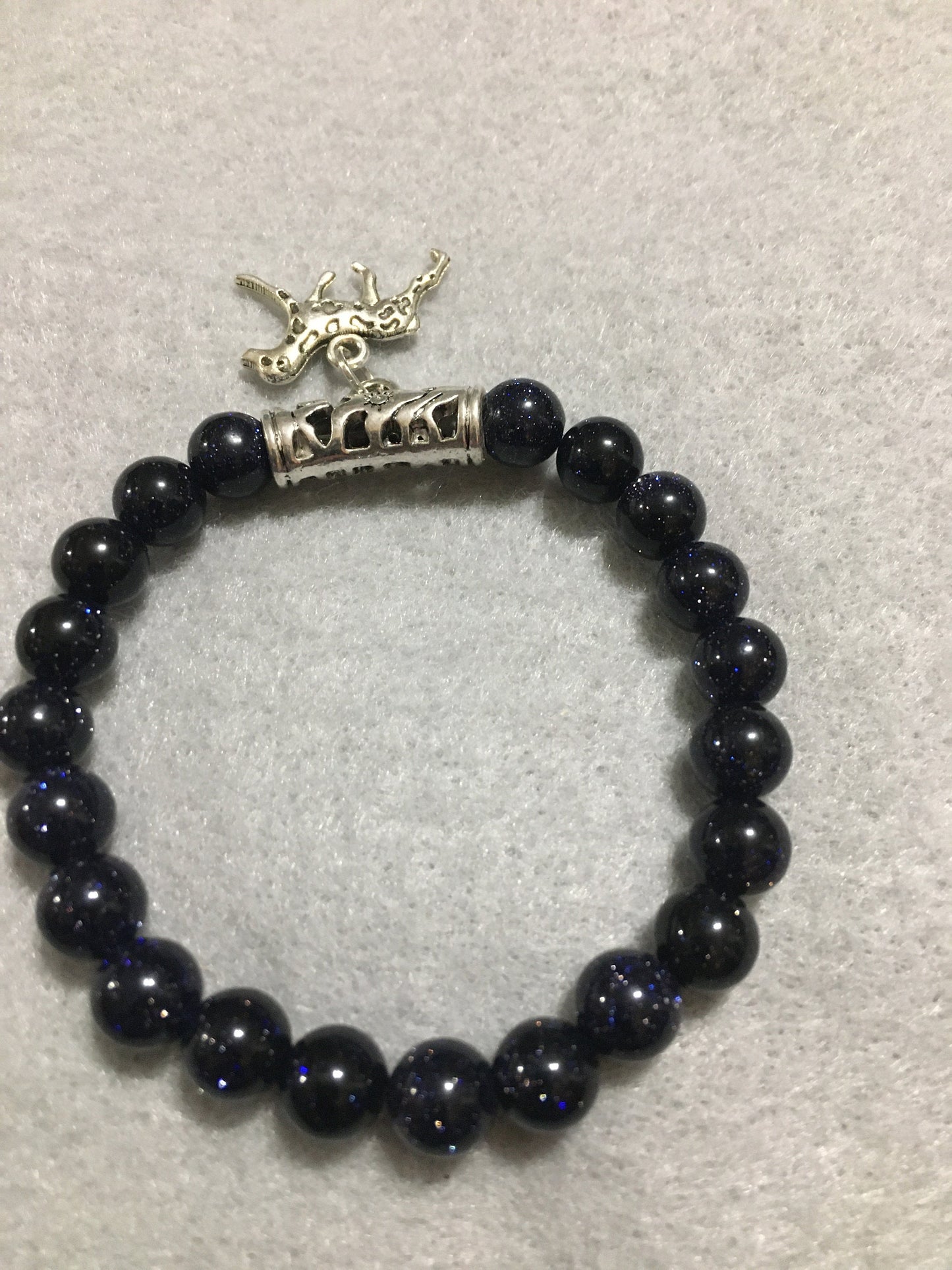 Dalmatian Dog Memorial Bracelet: Blue Sandstone Gemstone Beads, Dog Lover Gift