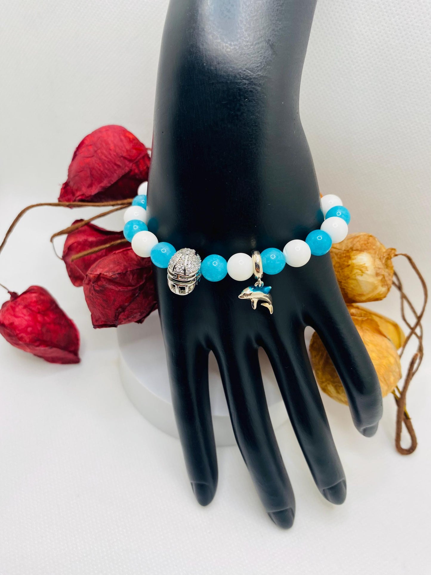 Miami Dolphins Jade Beaded Bracelet: Football Fan Jewelry