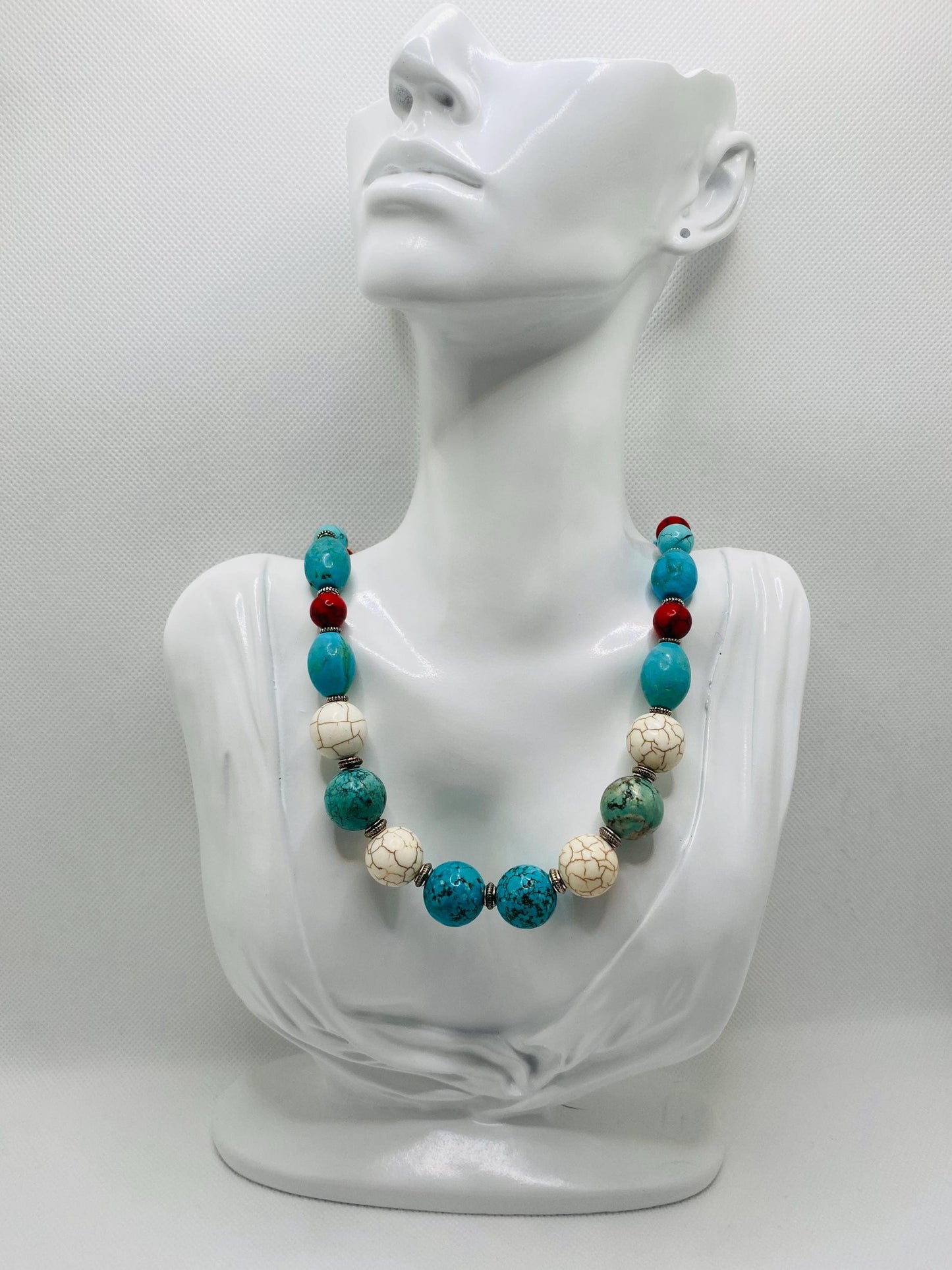 Handmade Turquoise Beaded Necklace: Boho Gemstone Jewelry