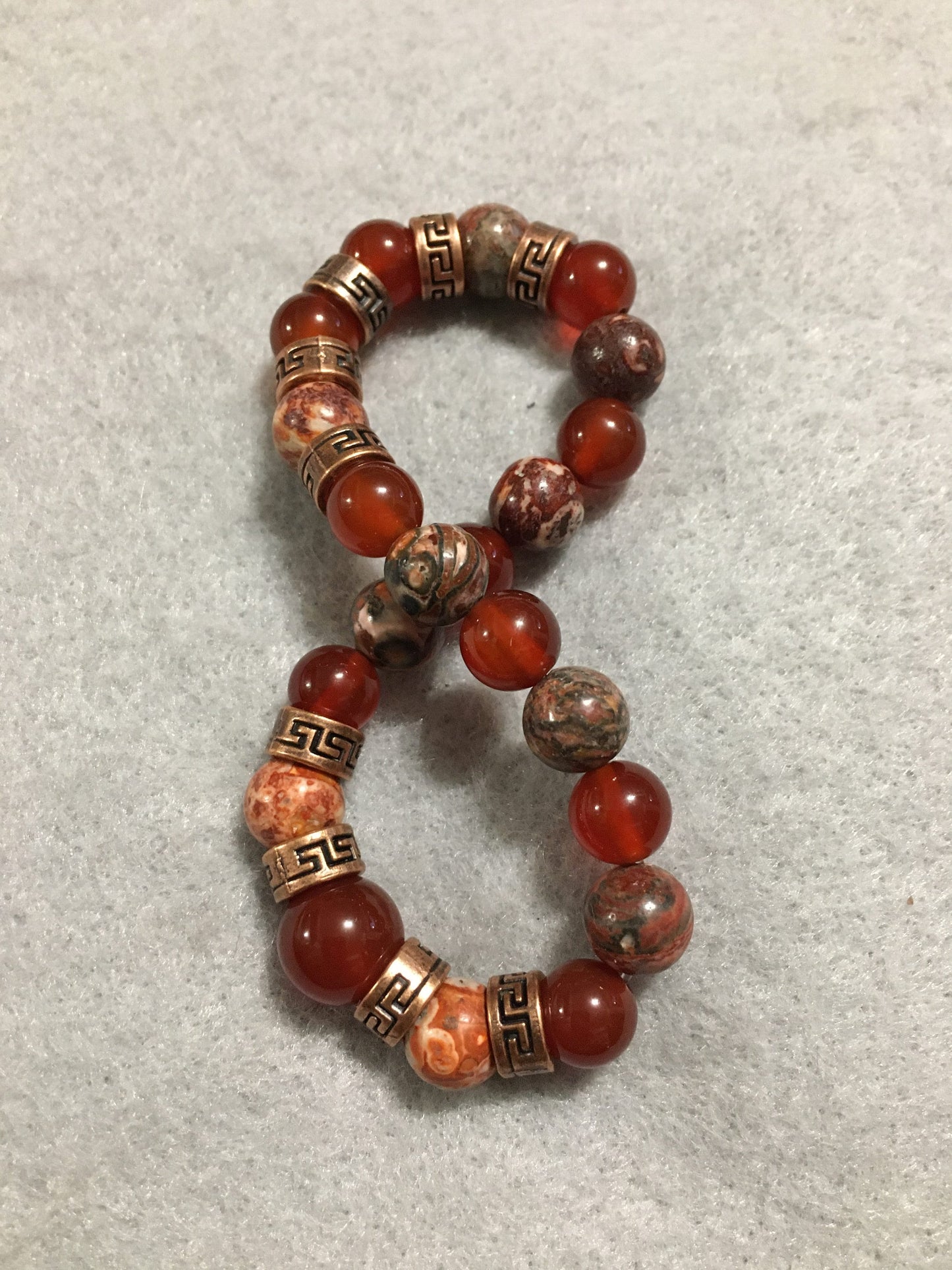 Carnelian & Red Jasper Bracelet: Tibetan Tube Spacers, Gemstone Beads