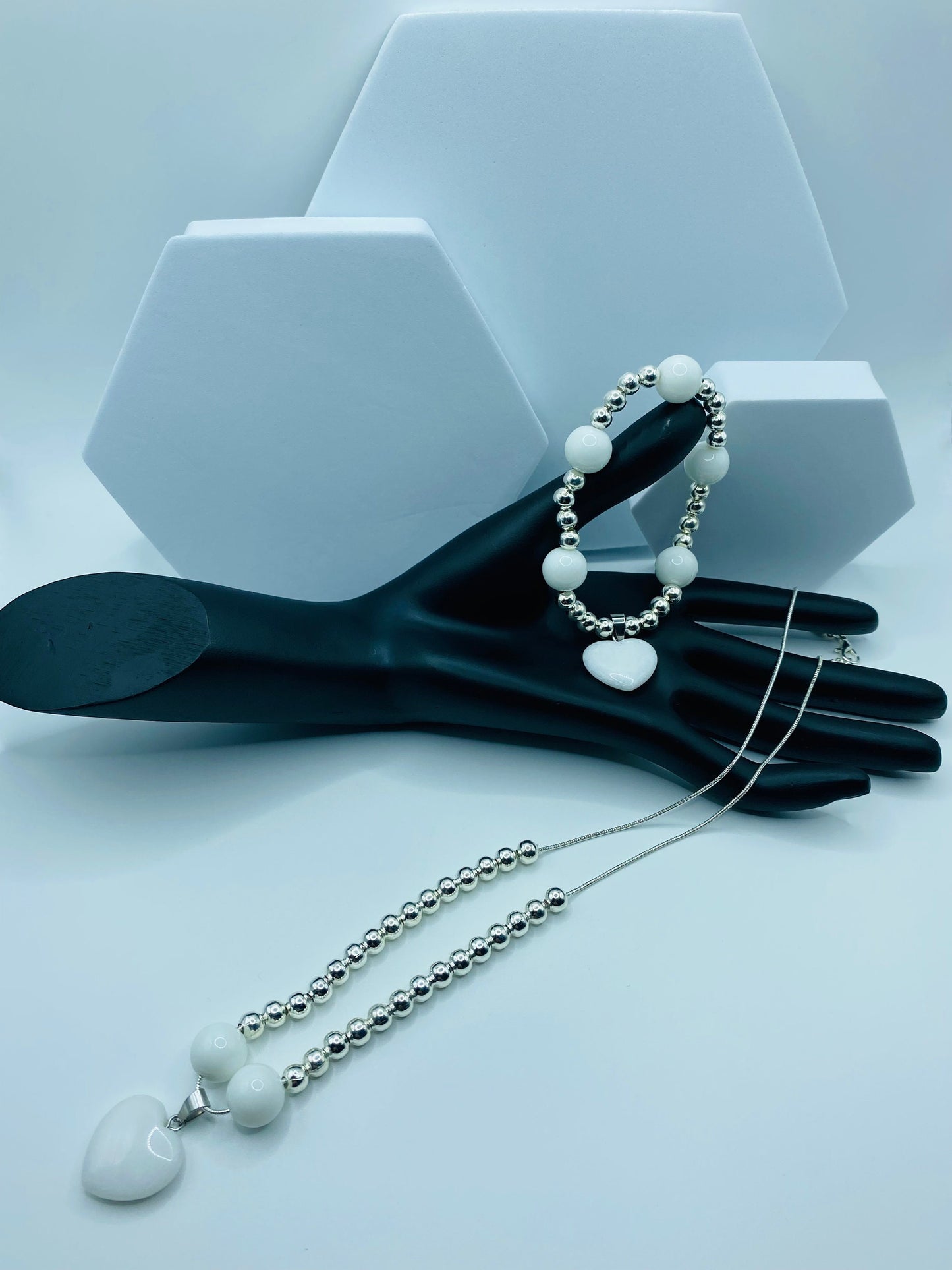 Handmade Jewelry, Womens Necklace & Womens Bracelet with Porcelain and Hematite Gemstone Beads