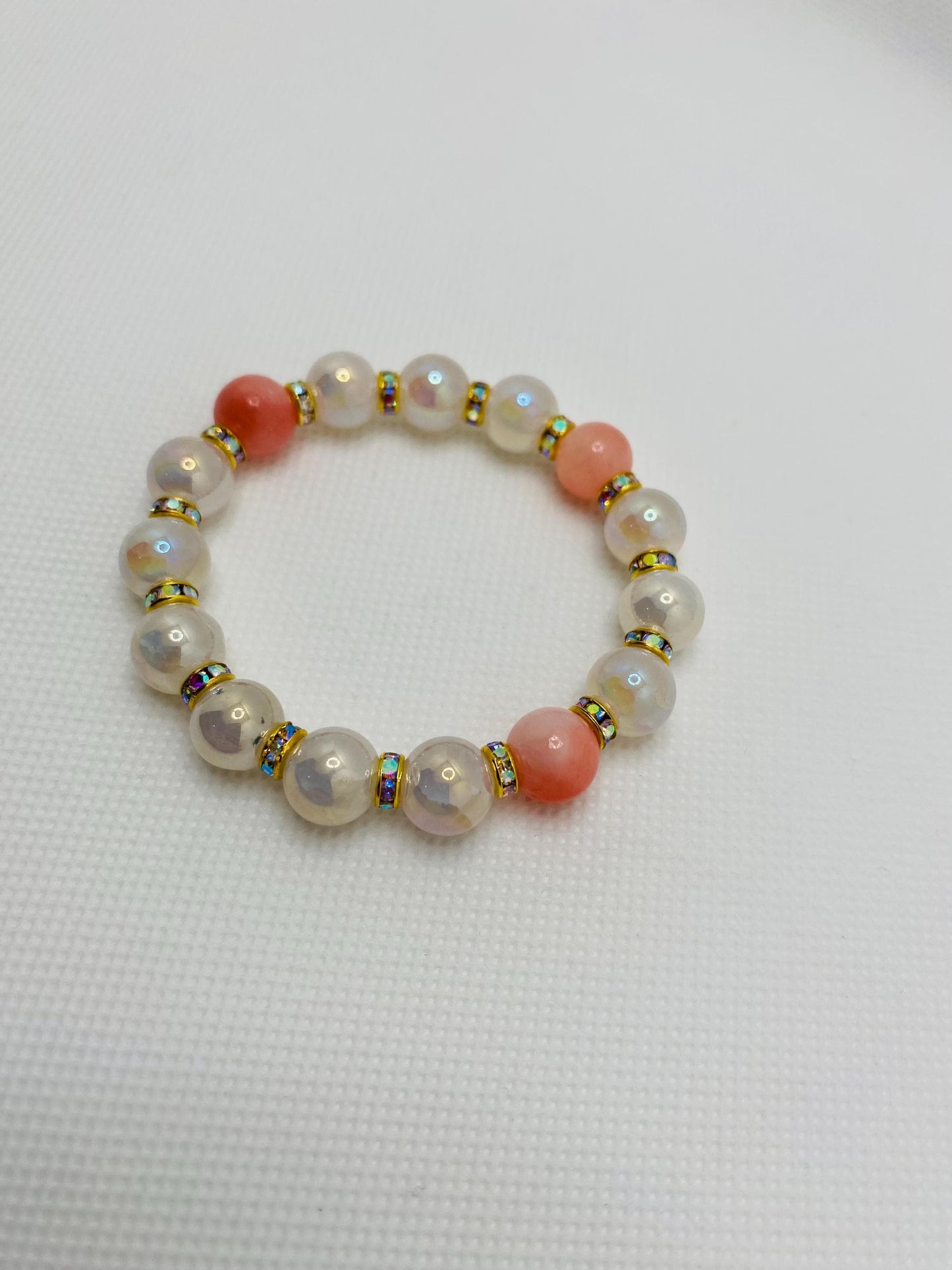Snow Quartz & Pink Gemstone Bracelet: 18k Gold Plated Rondelles