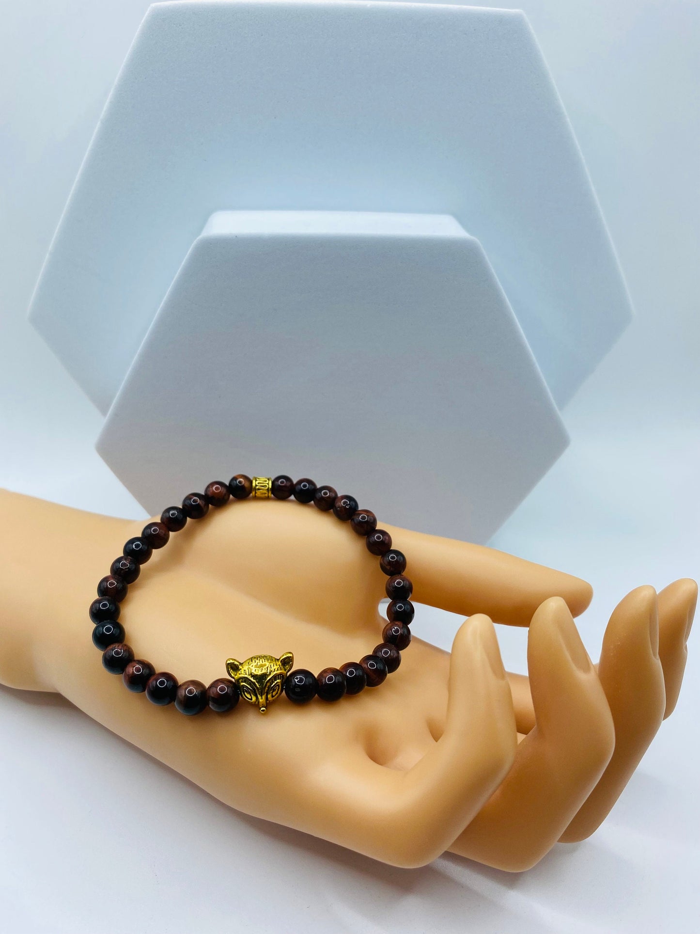 Red Tiger's Eye Bracelet with Golden Fox Charm