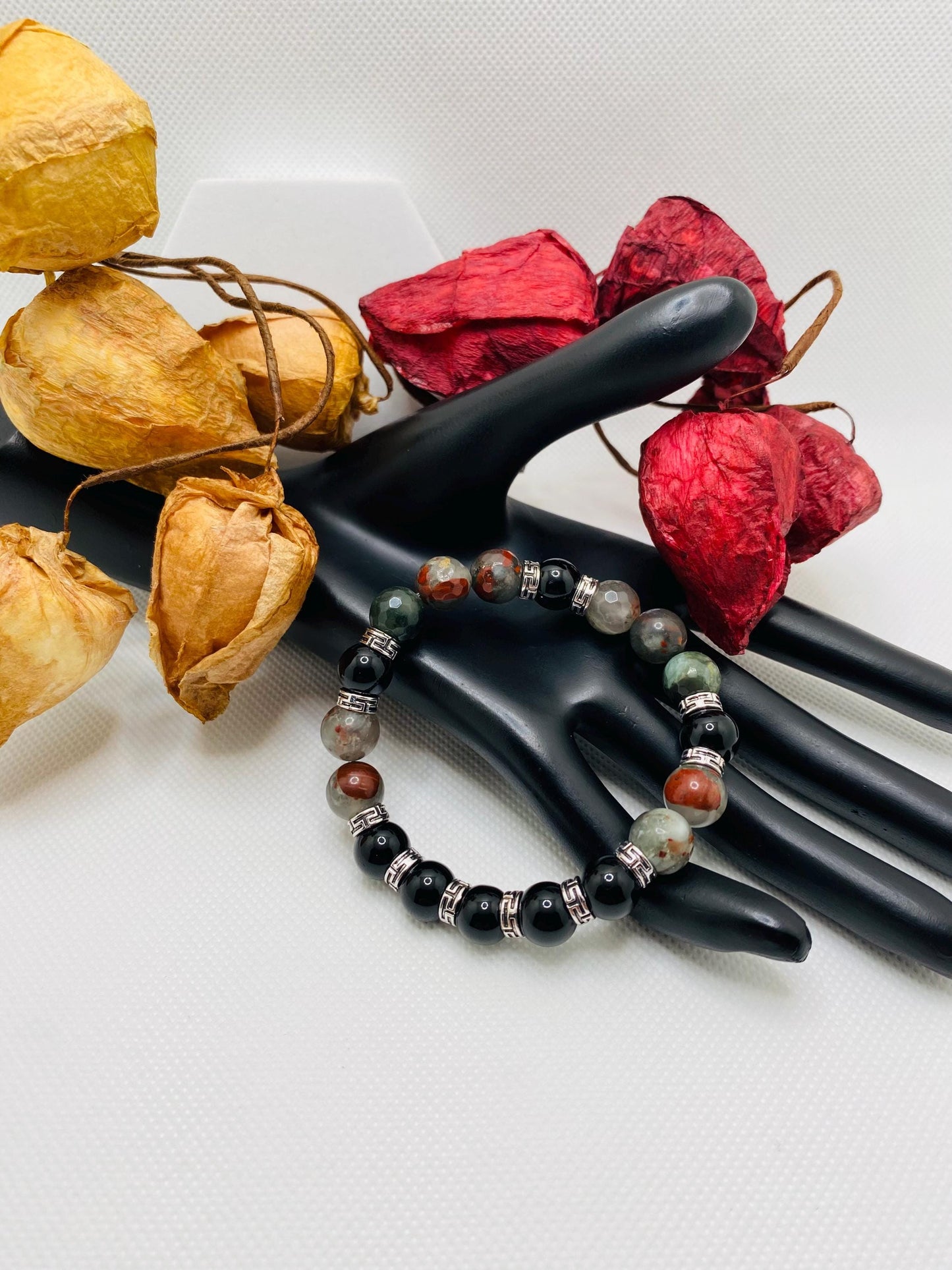 Black Onyx & Jasper Bracelet: Tibetan Style Men's Jewelry