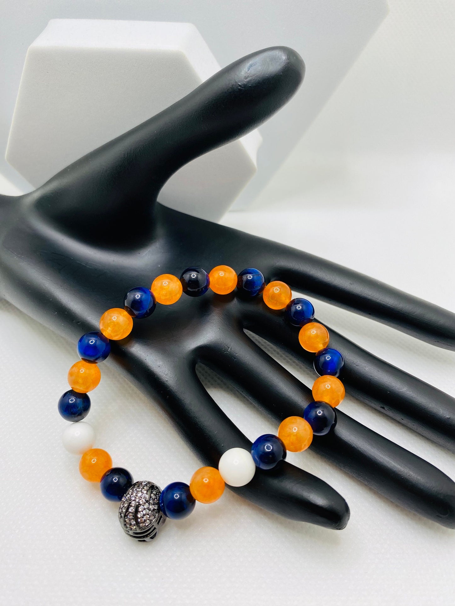 Denver Broncos Bracelet: Gemstone Beads & Football Helmet Charm
