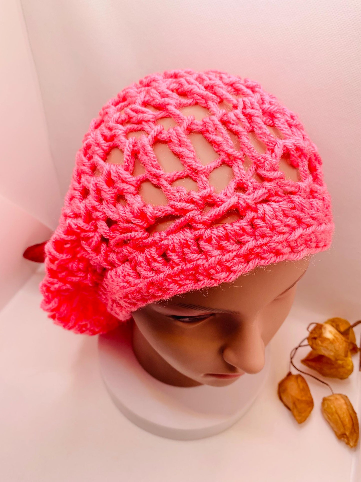 Pink Crochet Slouchy Beanie: Handmade Acrylic Dreadlock Hat