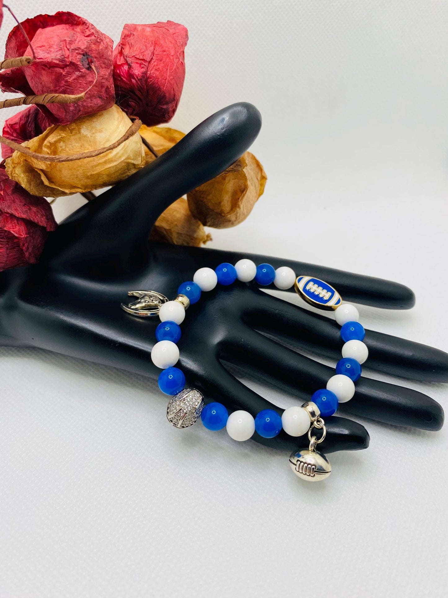 Indianapolis Colts Gemstone Charm Bracelet: Agate & Porcelain Beads