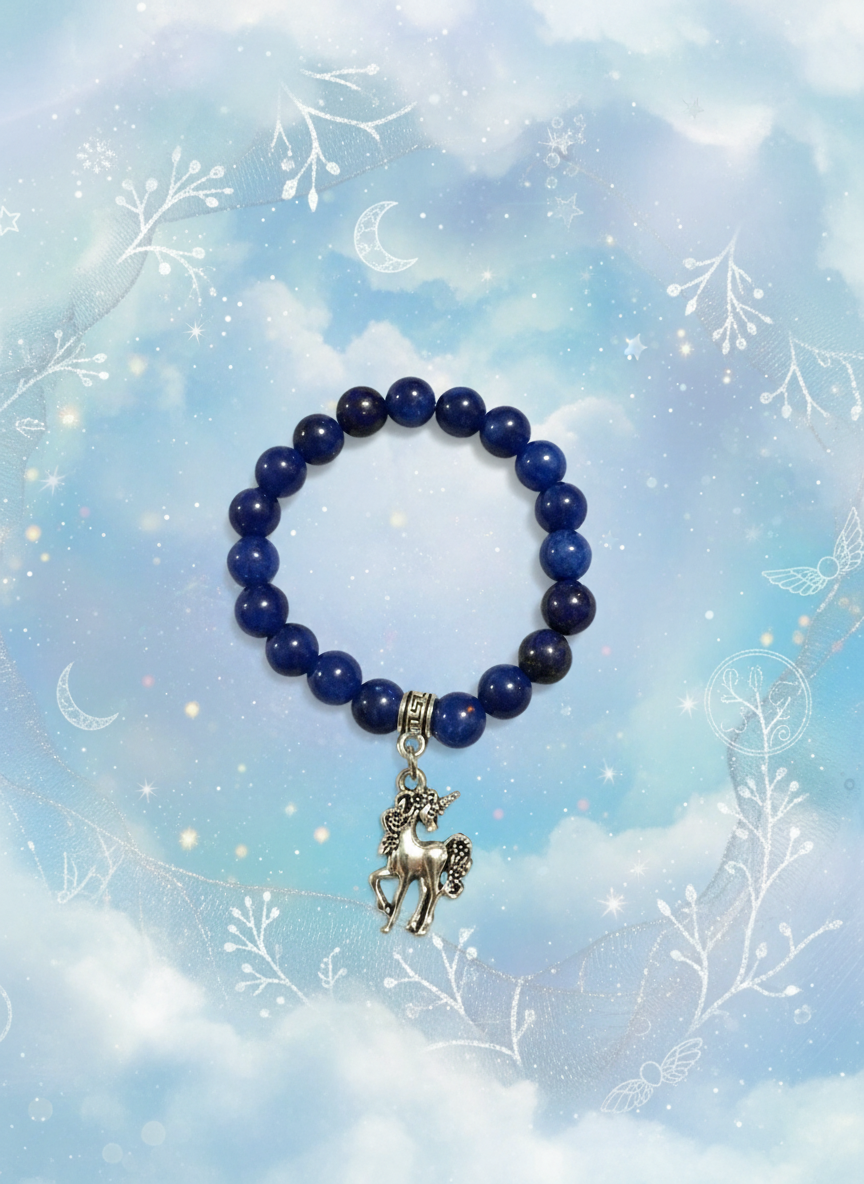 Lapis Lazuli Unicorn Silver Charm Bracelet - Enhanced