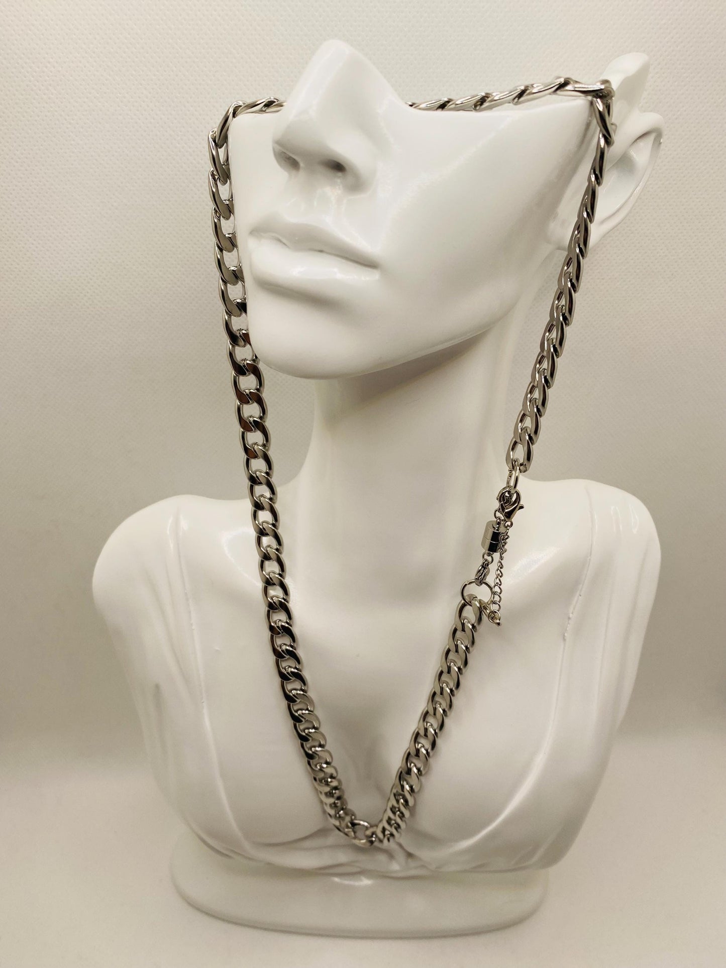 9mm Stainless Steel Cuban Link Chain Necklace with Magnetic Clasp
