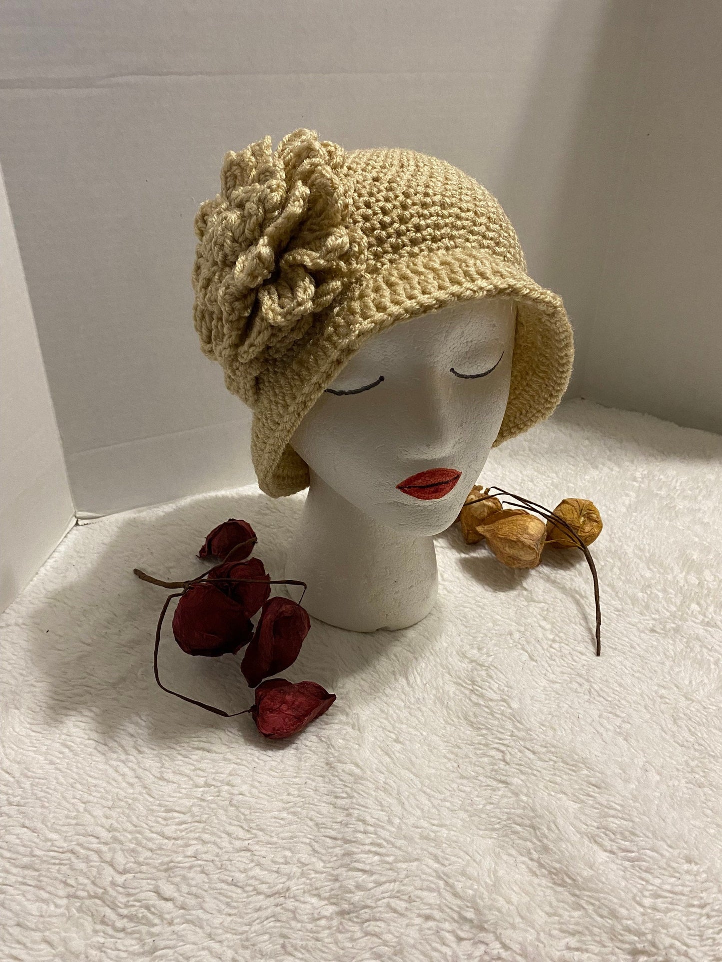 Handmade Crochet Flower Hat: Women's Acrylic Beanie