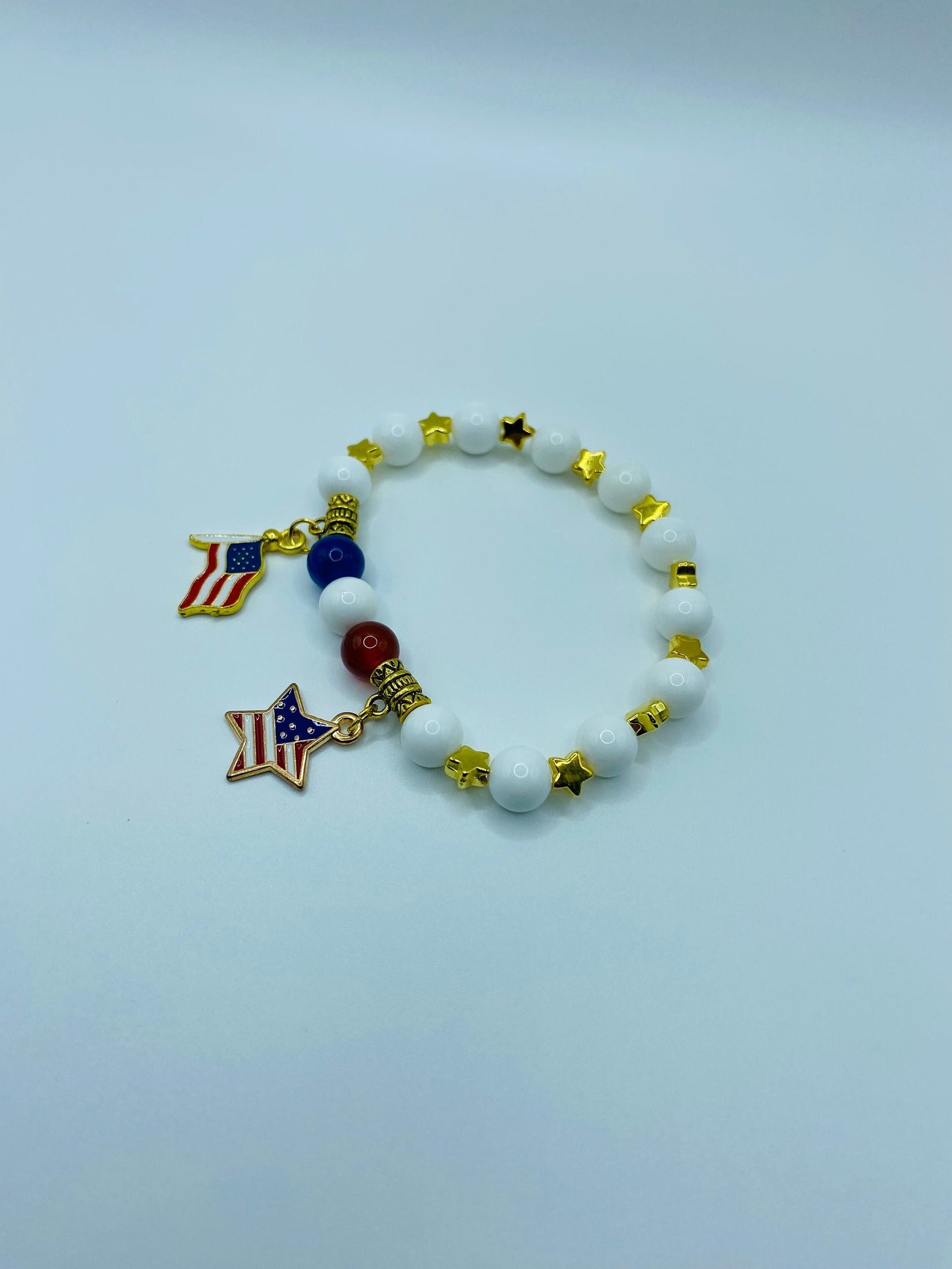 American Flag Charm Bracelet: Red Carnelian, Blue Agate, Mother of Pearl