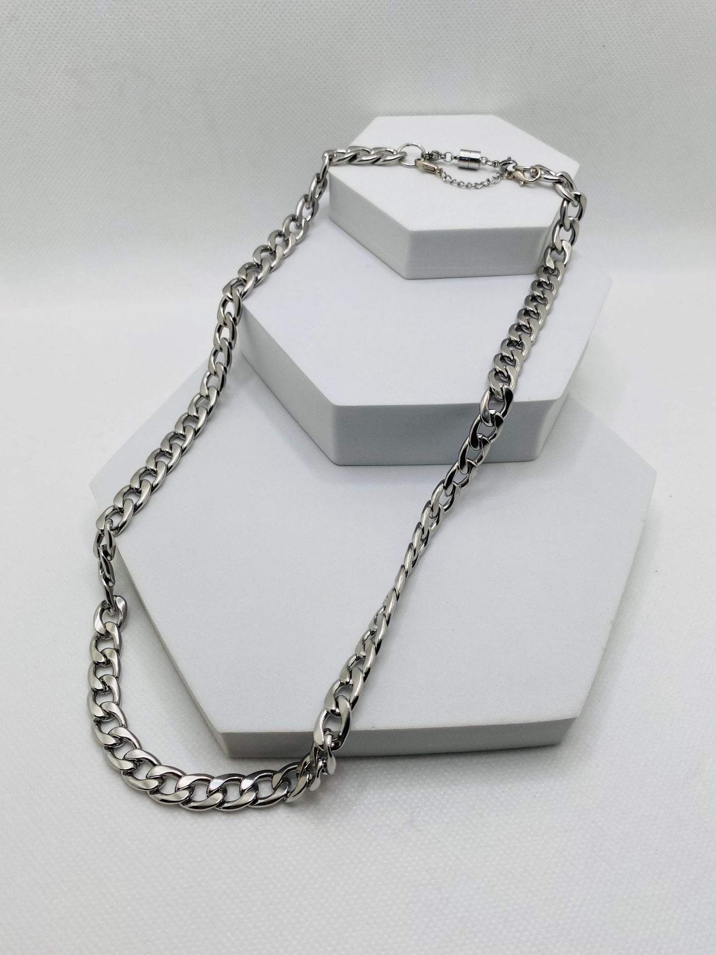 9mm Stainless Steel Cuban Link Chain Necklace with Magnetic Clasp