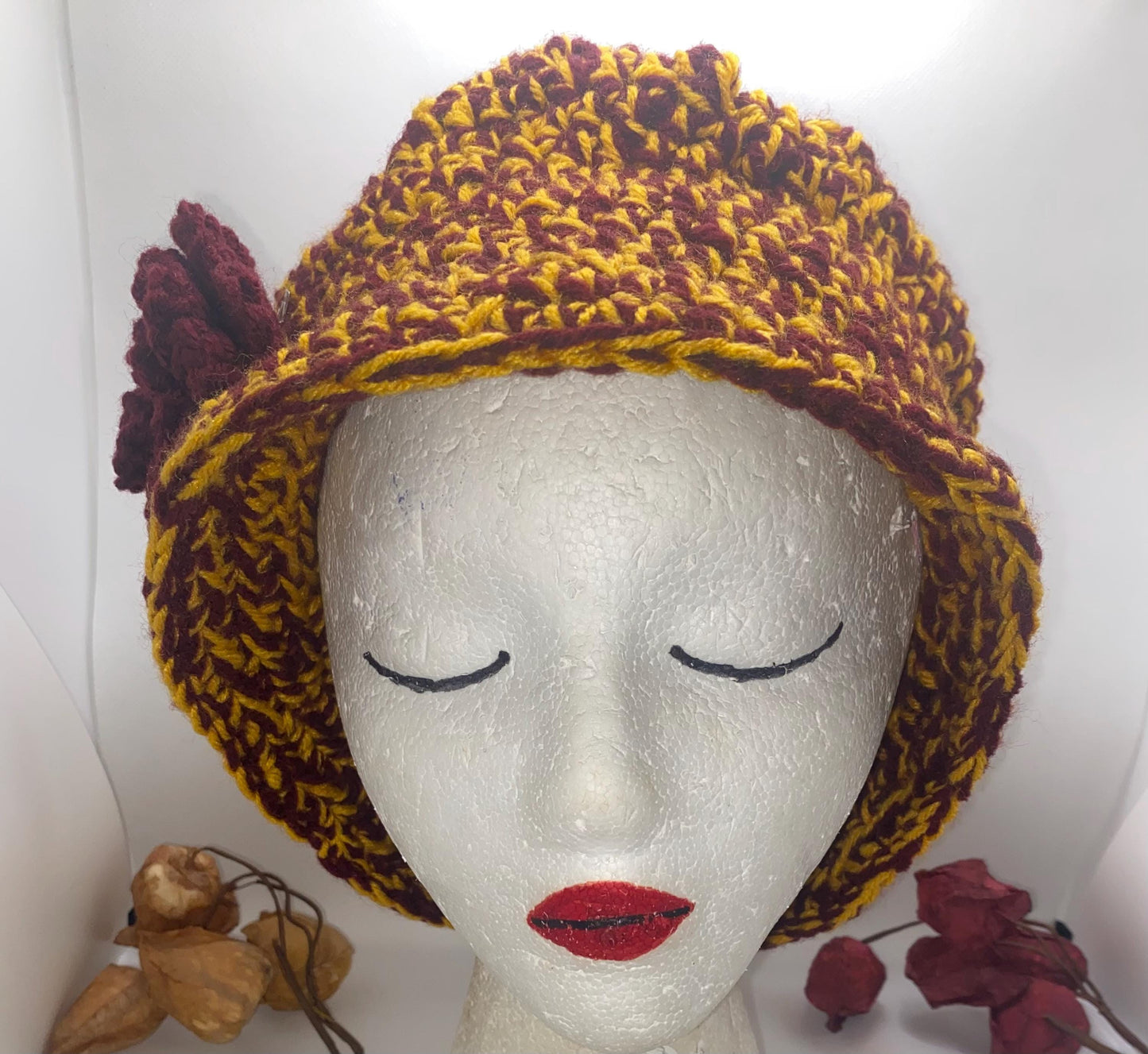 USC Trojans Crochet Hat: Gold & Crimson Beanie, Handmade College Apparel