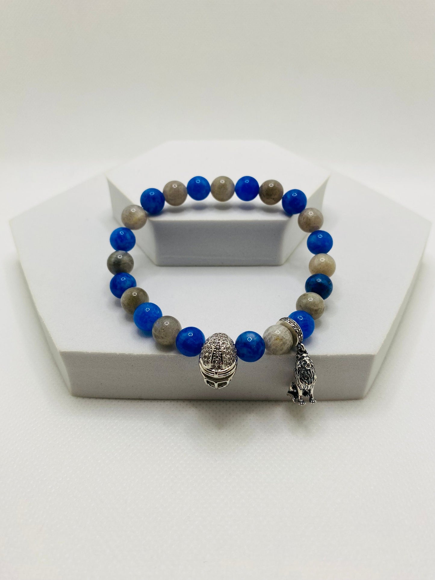 Detroit Lions Charm Bracelet: Labradorite & Kyanite Gemstone Beads