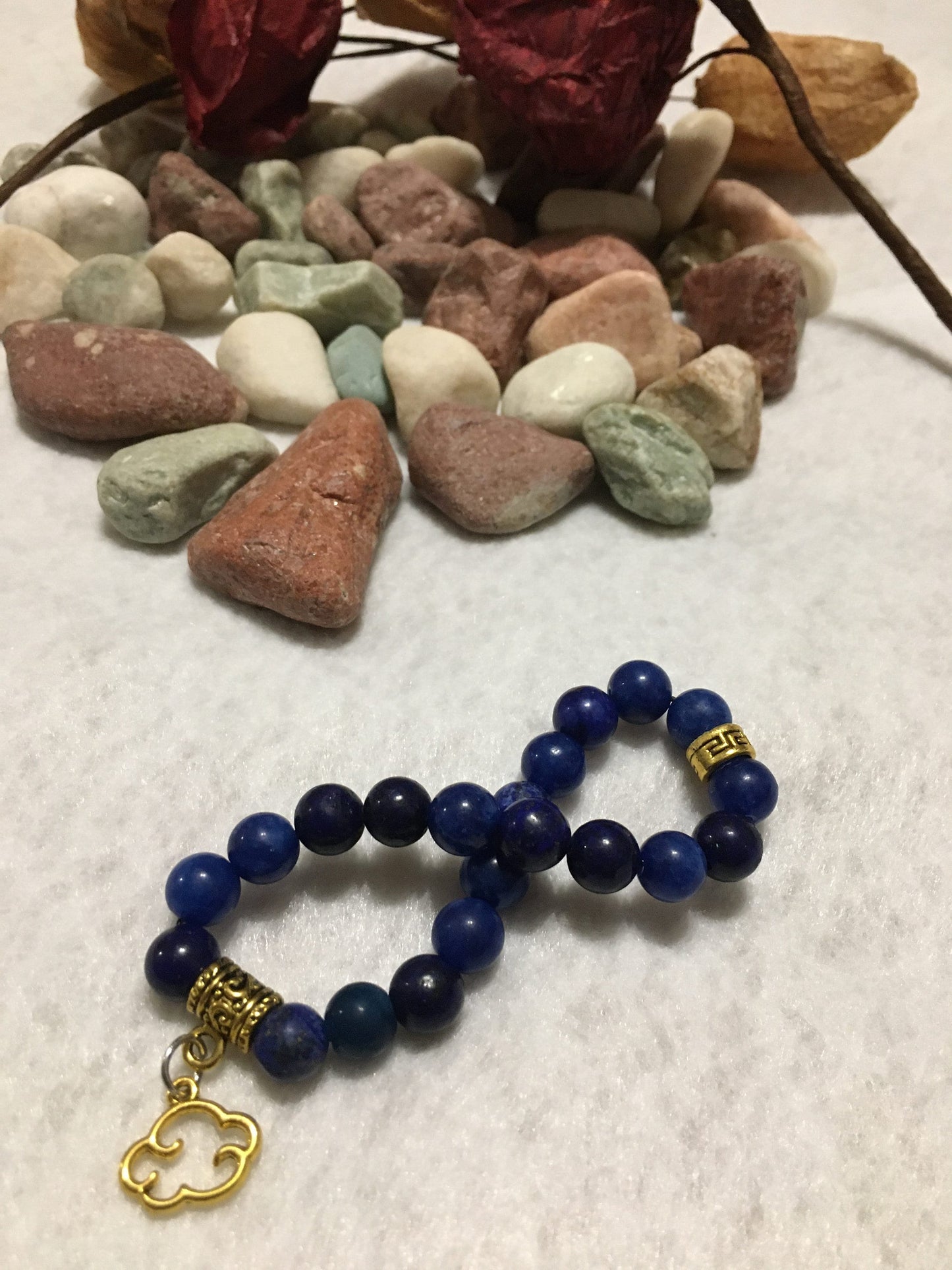 Lapis Lazuli Gemstone Bracelet with Gold Cloud Charm - Handmade
