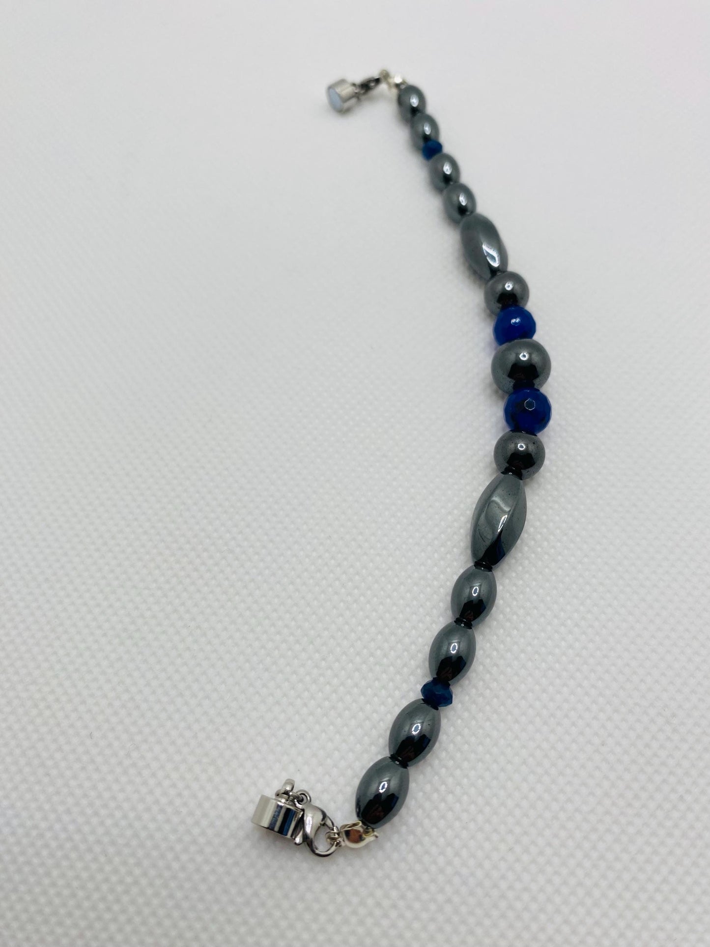 Handmade Jewelry for Men, Womens Jewelry with Hematite and Chalcedony Gemstone Beads, Magnetic Clasp