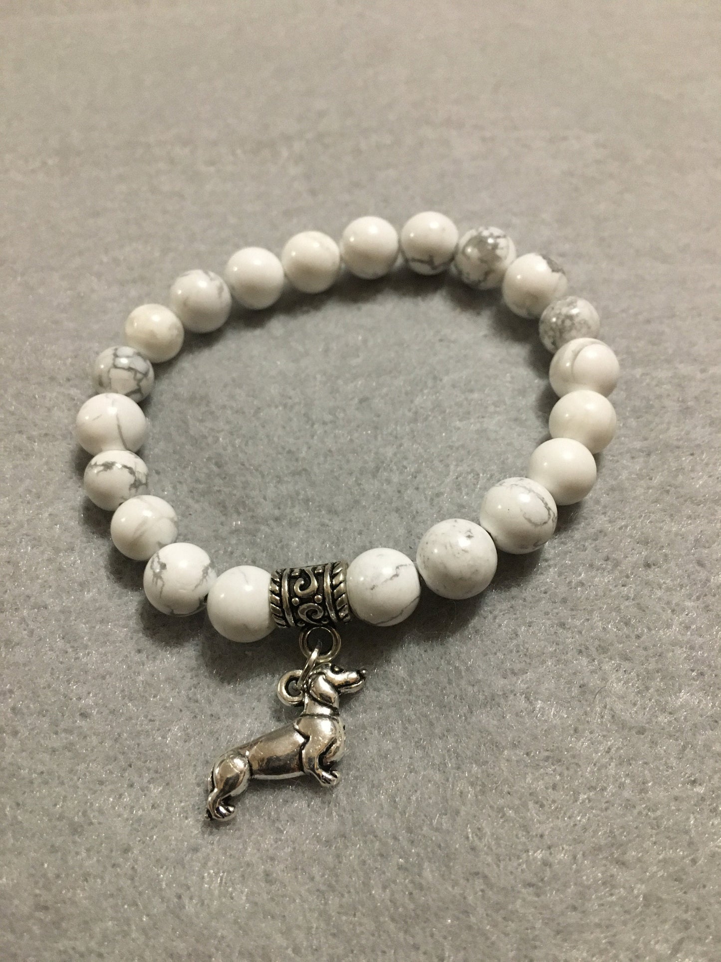 Dachshund Charm Bracelet: Howlite Gemstone Beads, Dog Memorial Gift