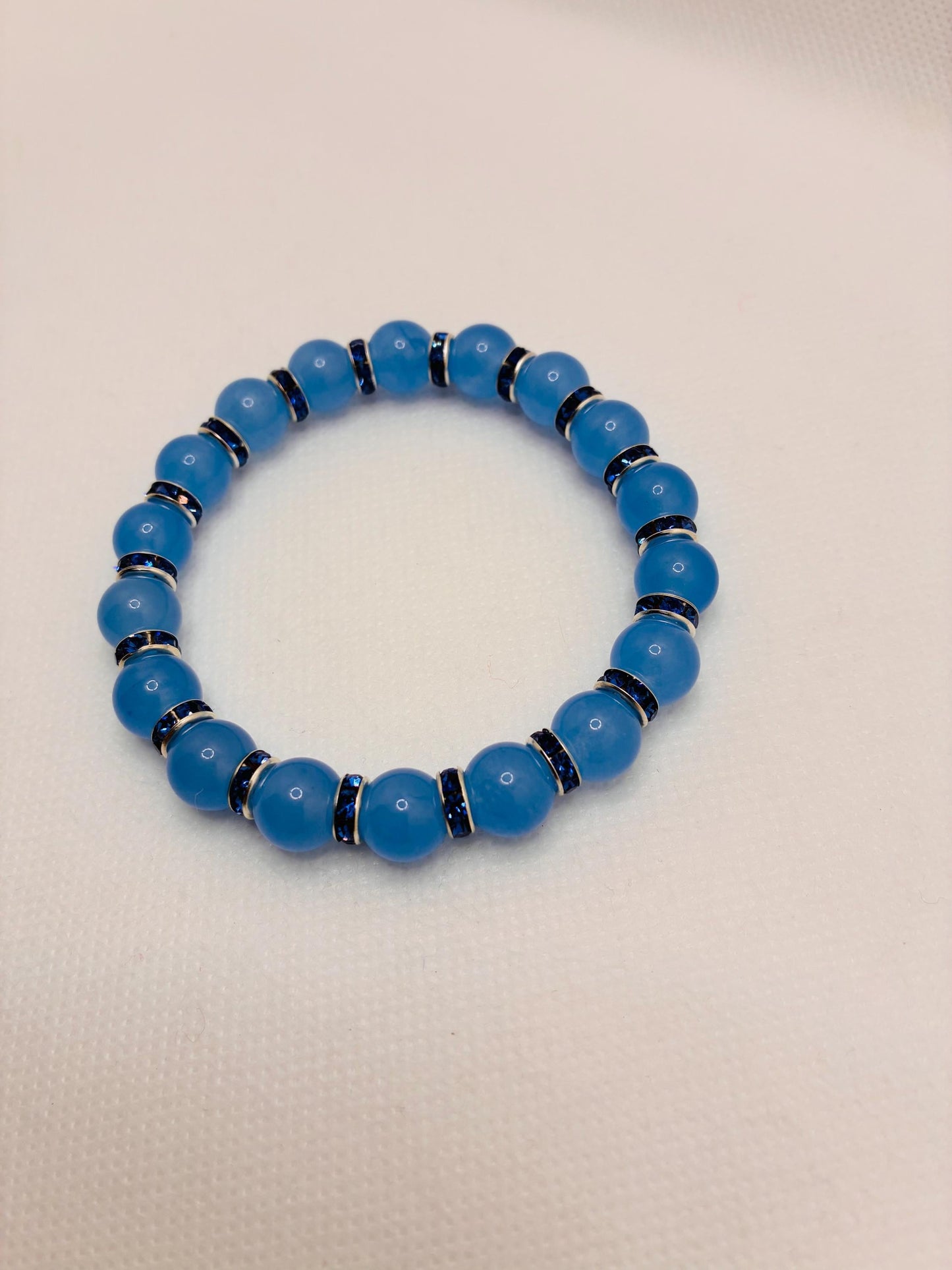Aquamarine Blue Chalcedony Gemstone Bracelet with Blue Rhinestone Rondelles