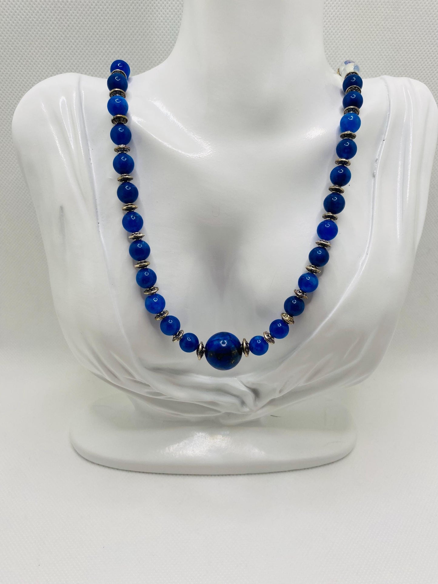 Handmade Lapis Lazuli Beaded Necklace with Silver Spacers