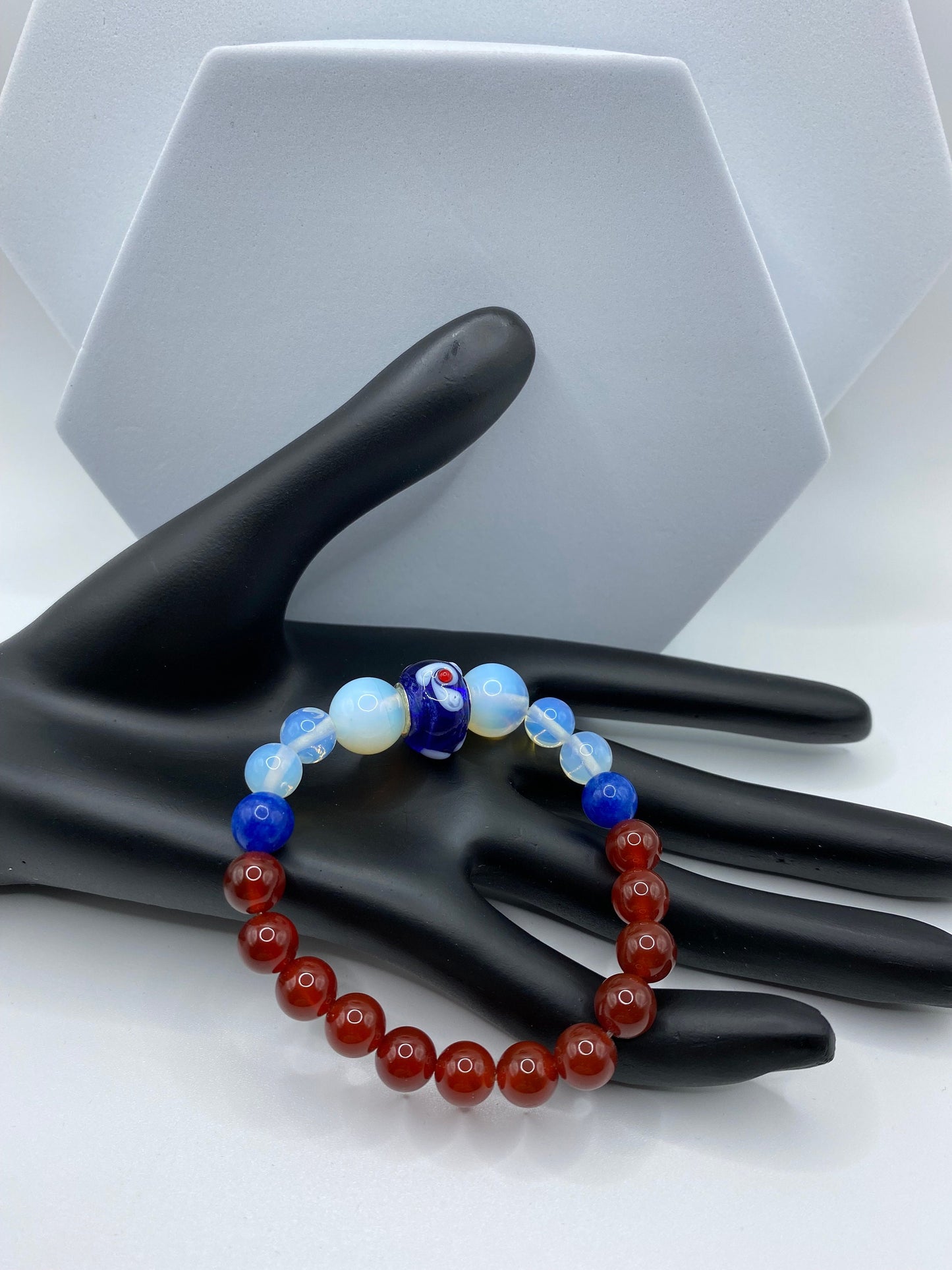 Opal Bracelet: Chalcedony, Carnelian & Murano Glass Bead Jewelry