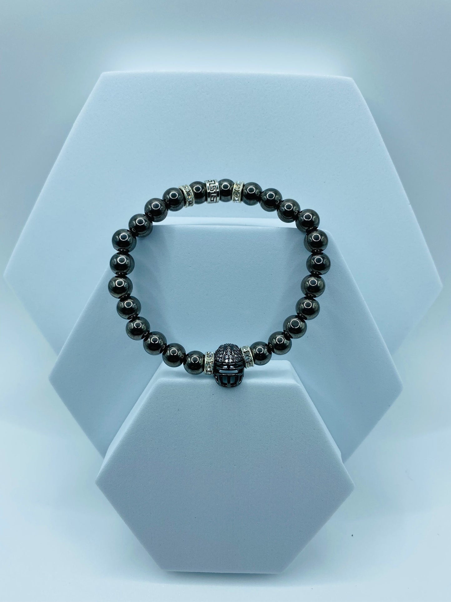 Las Vegas Raiders Bracelet: Hematite Gemstone Football Helmet Jewelry