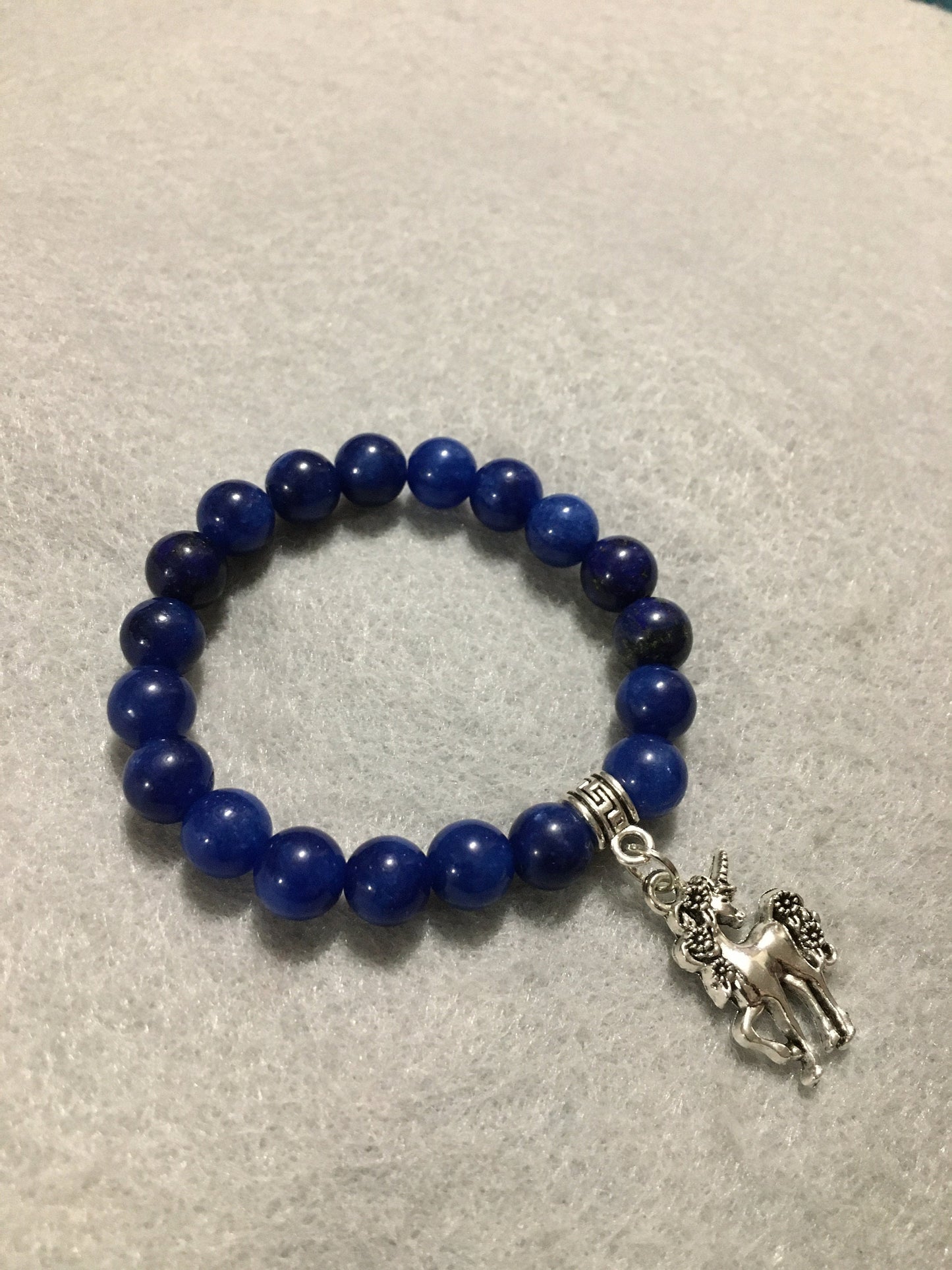 Lapis Lazuli Unicorn Charm Bracelet: Antique Silver, Handmade