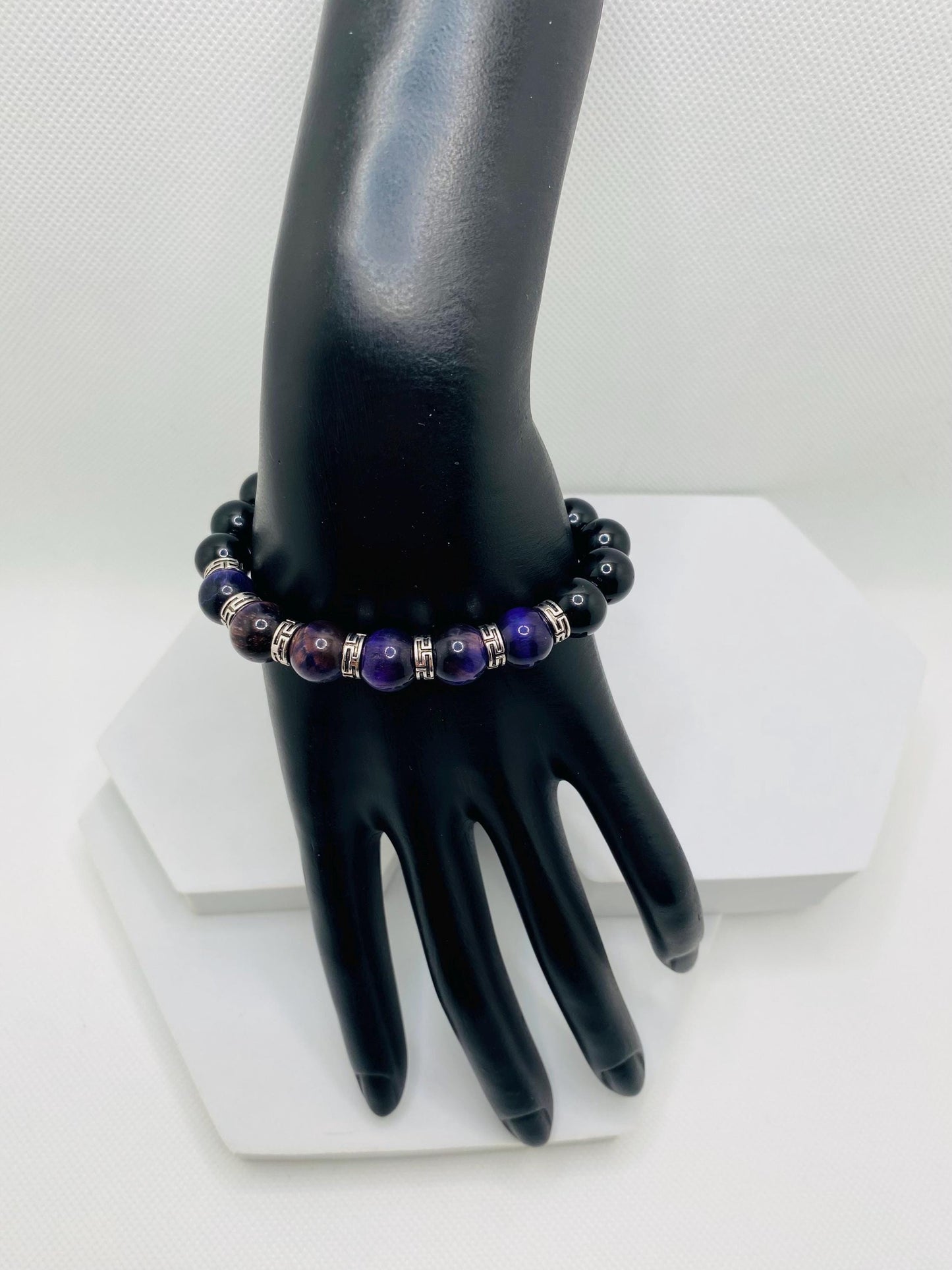 Handmade Purple Tiger Eye & Onyx Gemstone Jewelry Set